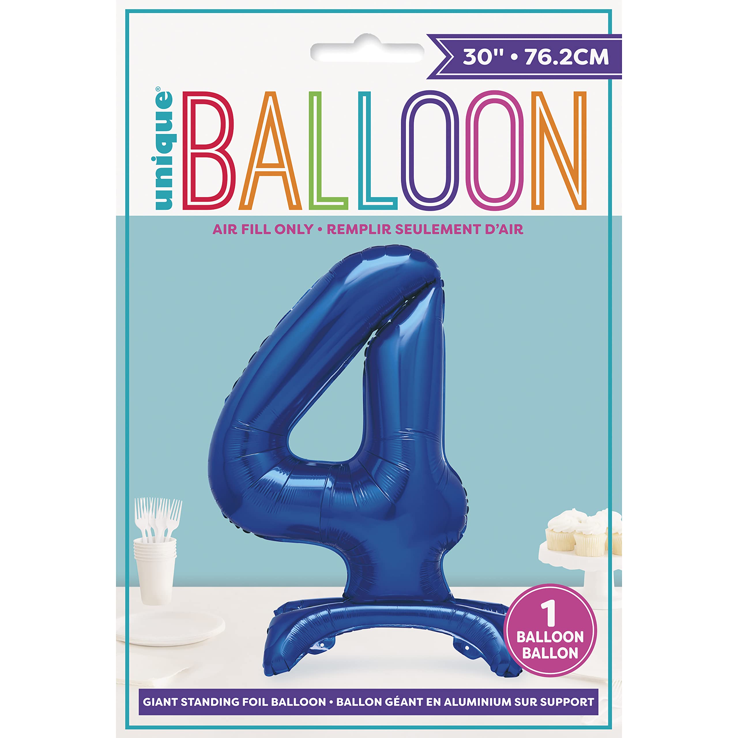 Unique Blue Standing Number 4 Foil Balloon 30" - Giant Air-Fill Party Decoration 2
