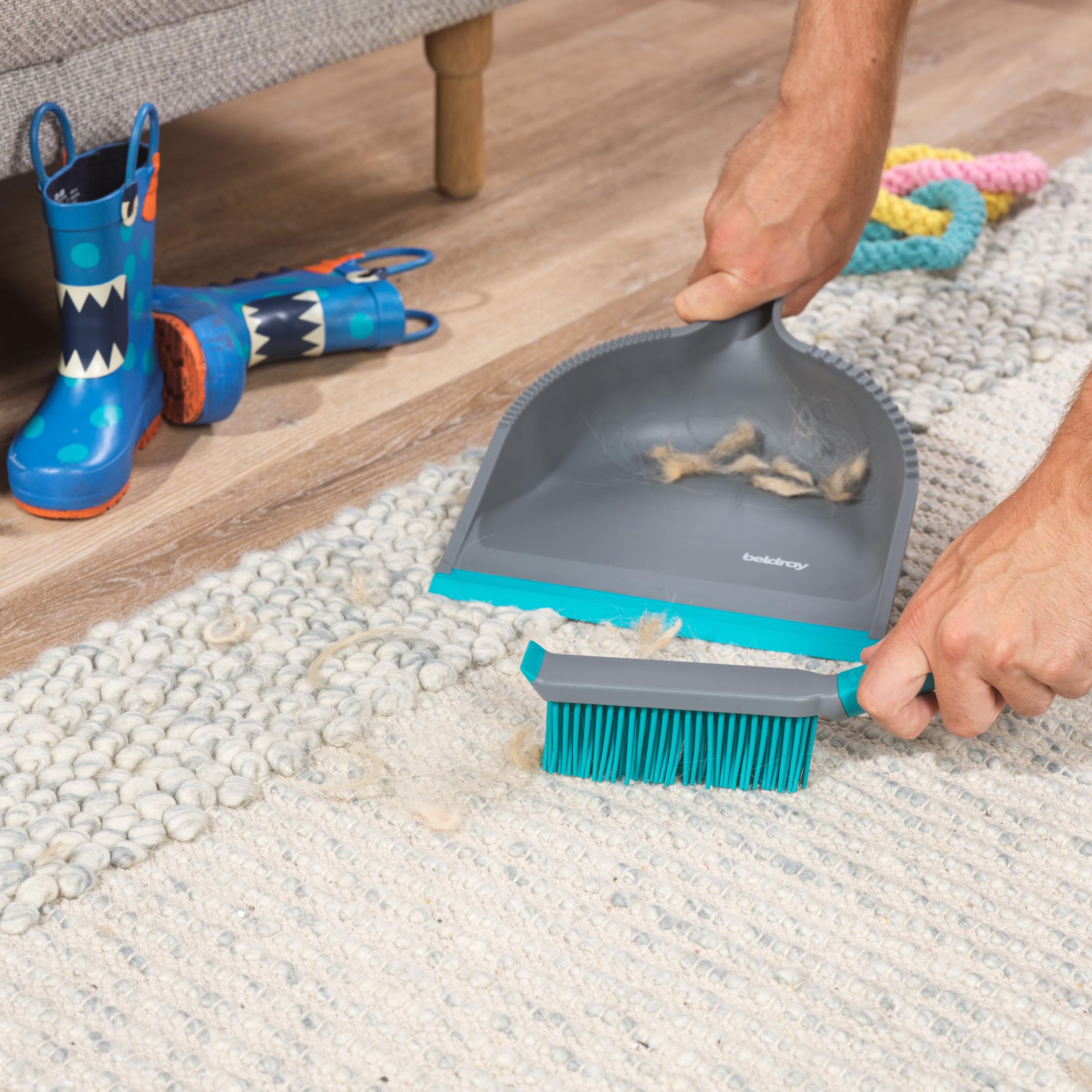 Beldray Antibac Pet Plus+ Dustpan & Rubber Brush Set | Antibacterial Protection | Grey & Blue 4