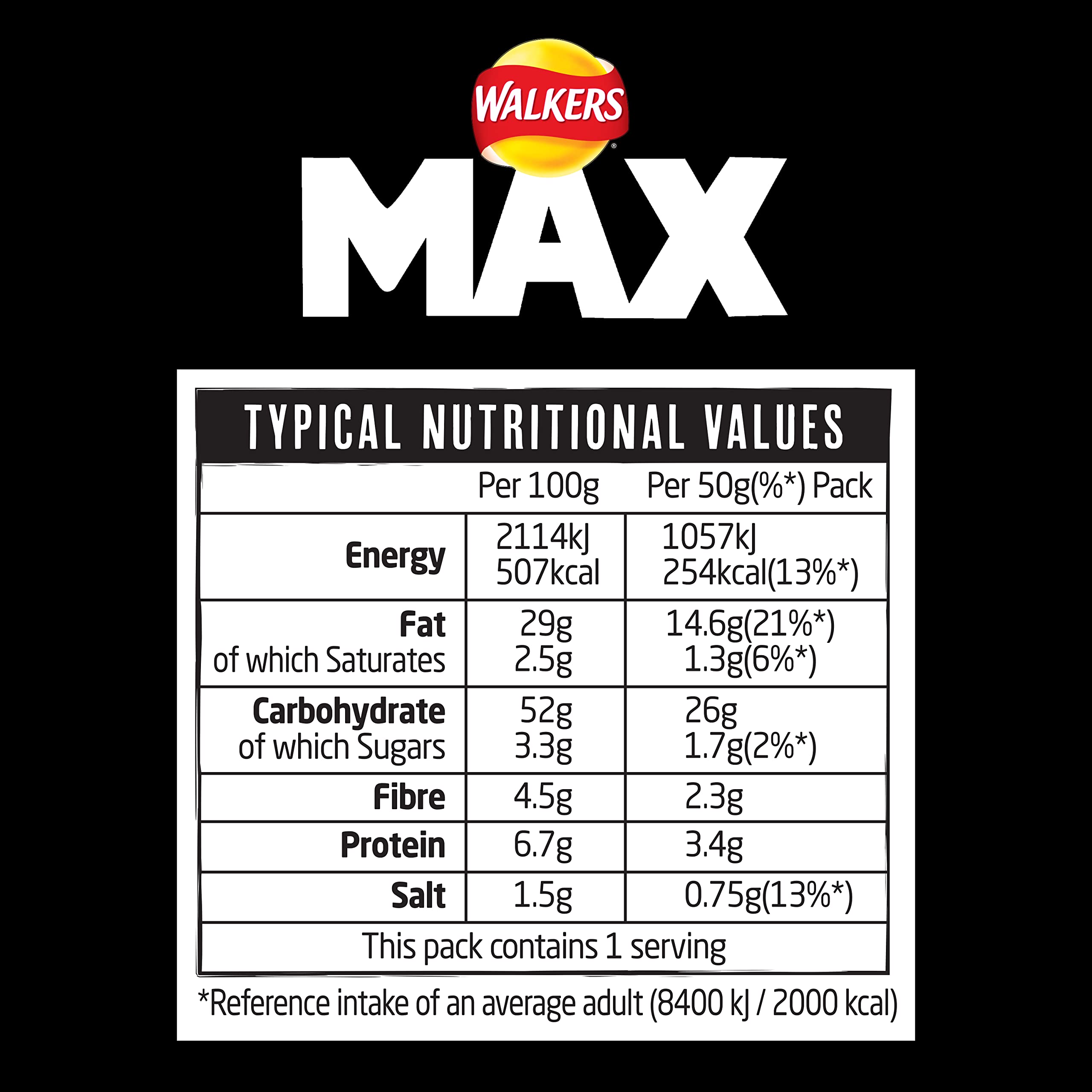 Walkers Max Punchy Paprika Flavour Ridges Crisps 50g 4