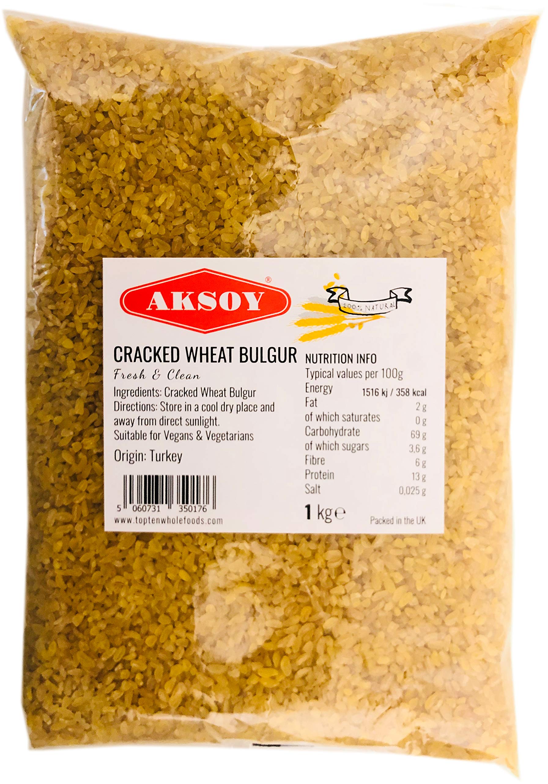 AKSOY Coarse Bulgur Wheat - 1KG Natural Whole Grain Cracked Wheat | Quick Cooking