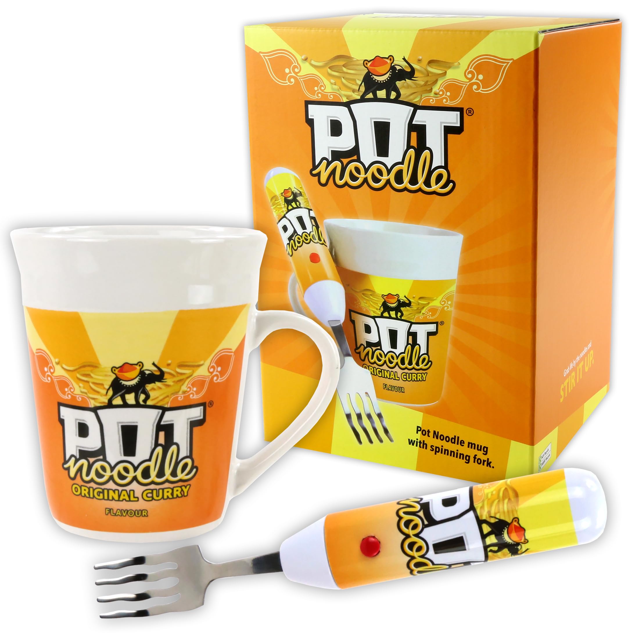Kimm & Miller Pot Noodle Gift Set with Spinning Fork & Mug - Original Curry Novelty