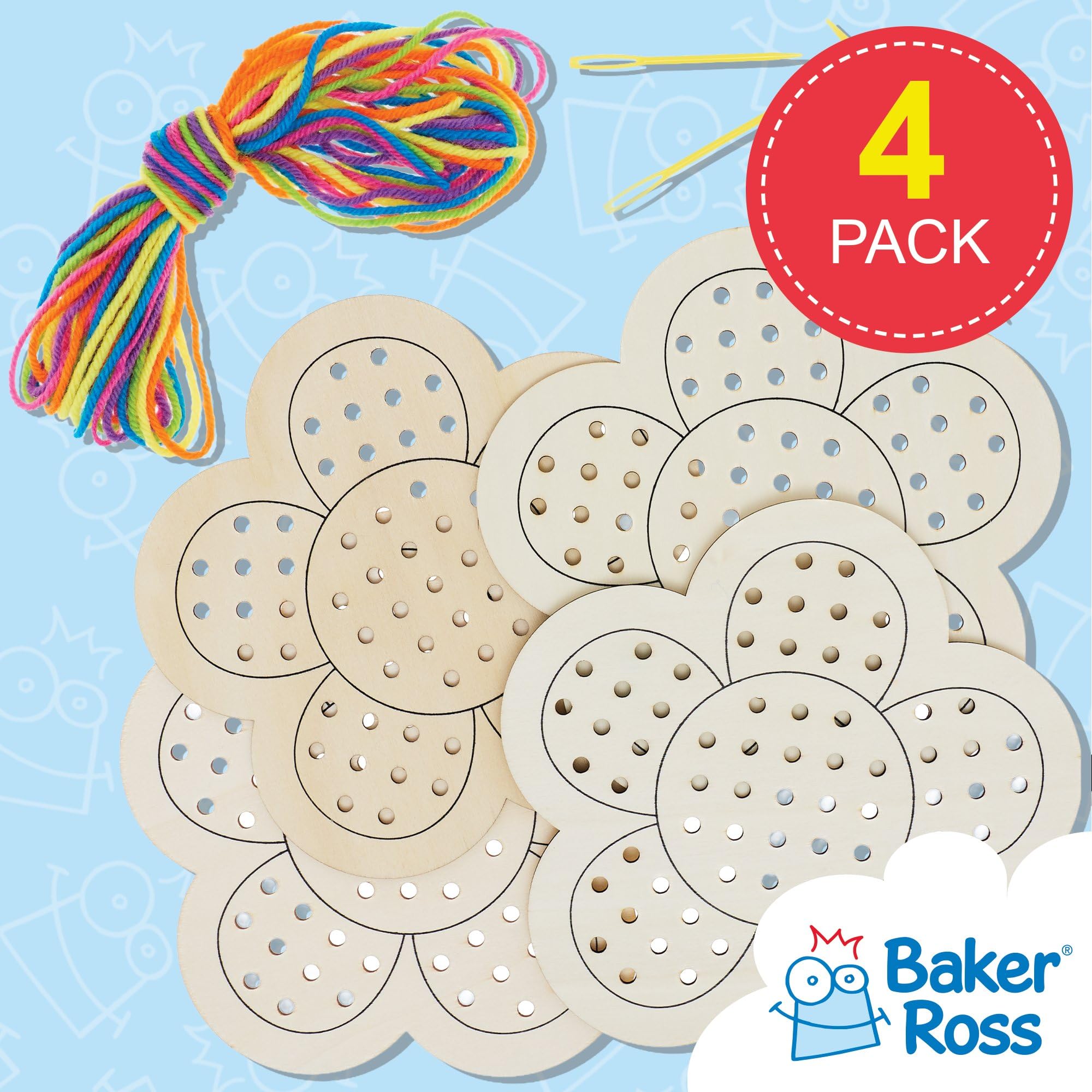 Baker Ross Flower Wooden Threading Kits - Pack of 4 | Kids Crafts | Ages 3+ 2