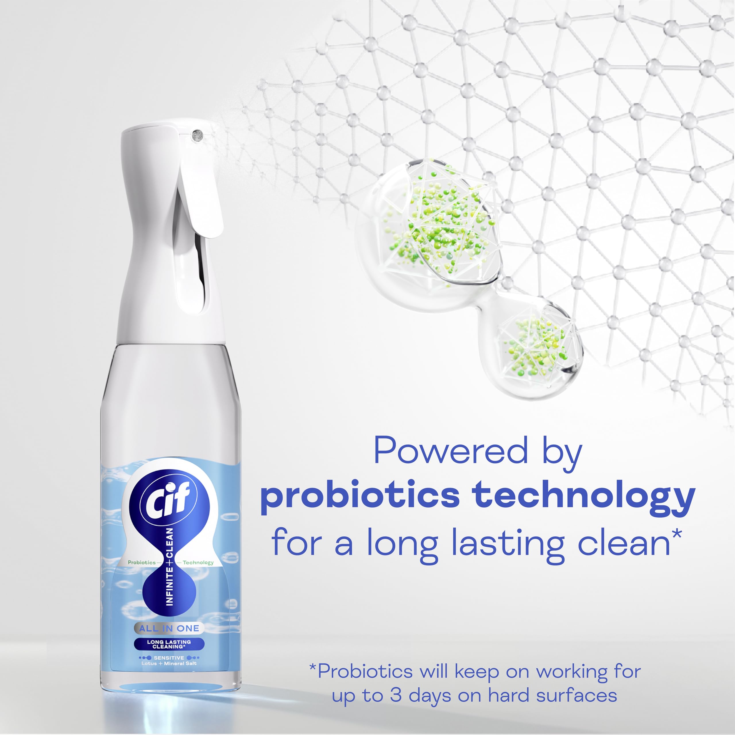 Cif Infinite Clean Sensitive Lotus & Mineral Salt All-Purpose Cleaner Spray - 590ml | Probiotic Technology | Safe for Kids & Pets 4