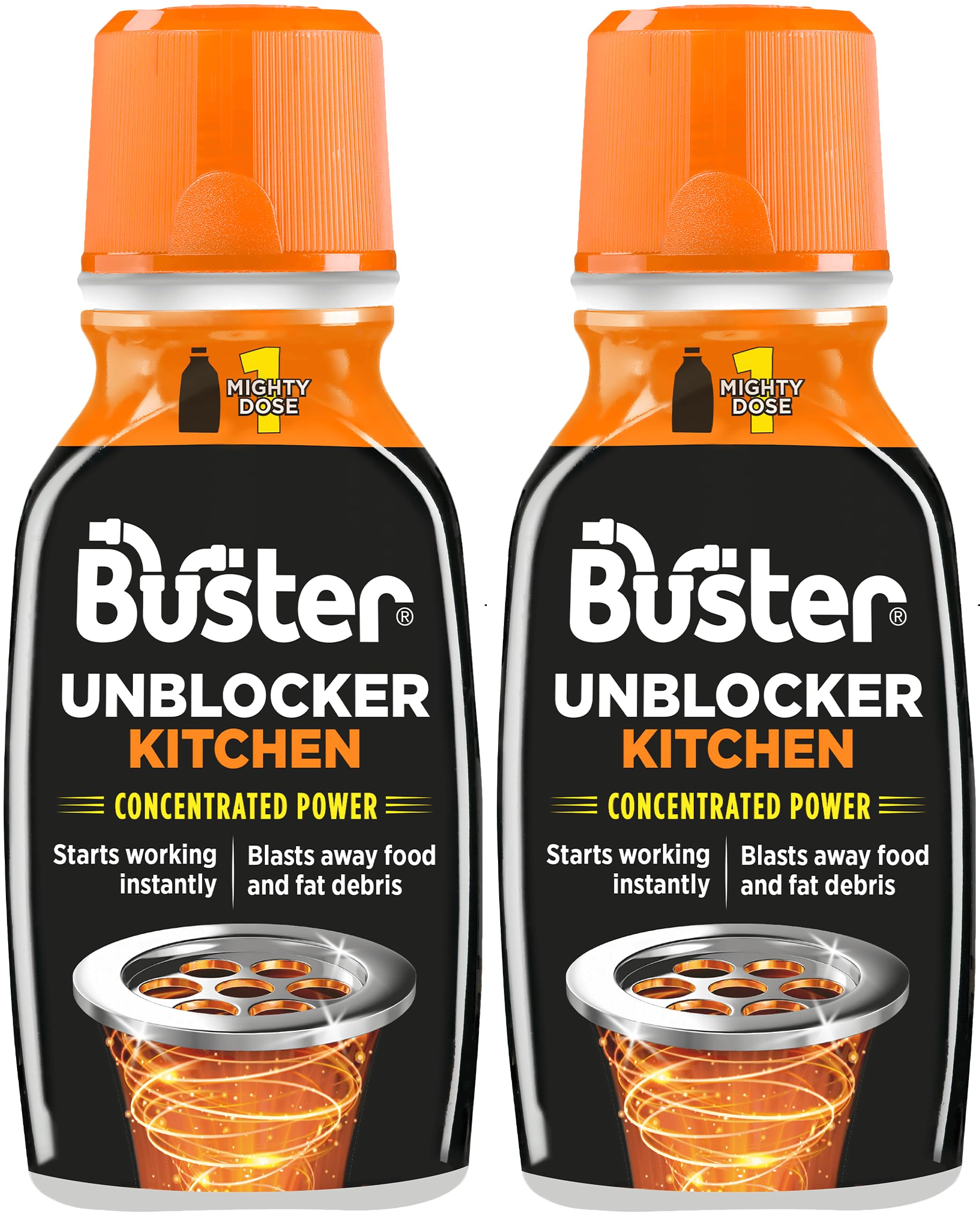 Buster Kitchen Plughole Unblocker 150g, Pack of 2 - Fast-Acting Drain Cleaner for Sinks & Pipes