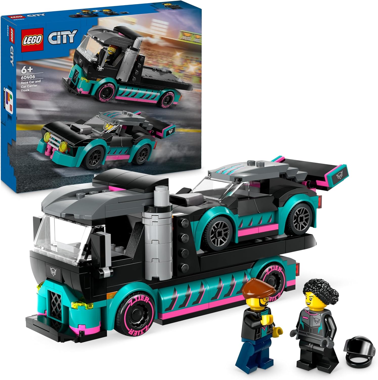 LEGO City Race Car and Car Carrier Truck Toy - Building Set for Ages 6+