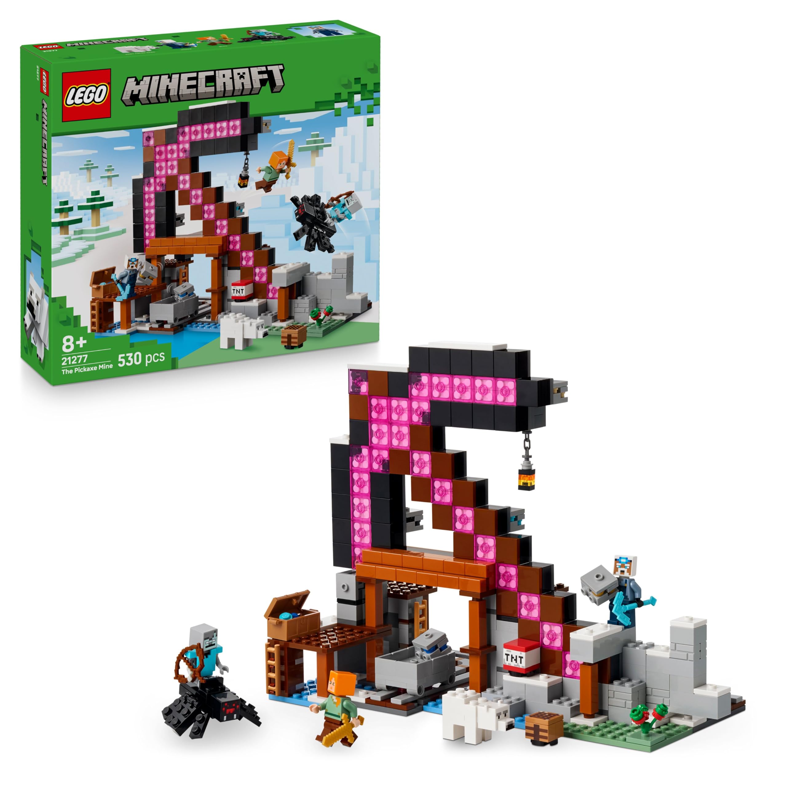 LEGO Minecraft The Pickaxe Mine - Building Set with Alex, Miner, Spider Jockey Figures 1