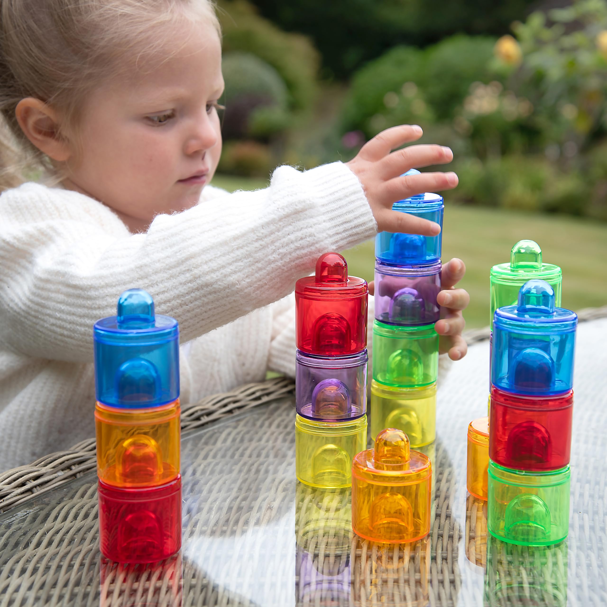 tickit Translucent Colour Pot Set - 18 Pieces, 42mm Dia, Stackable for Colour Mixing | Ages 12m+ 6