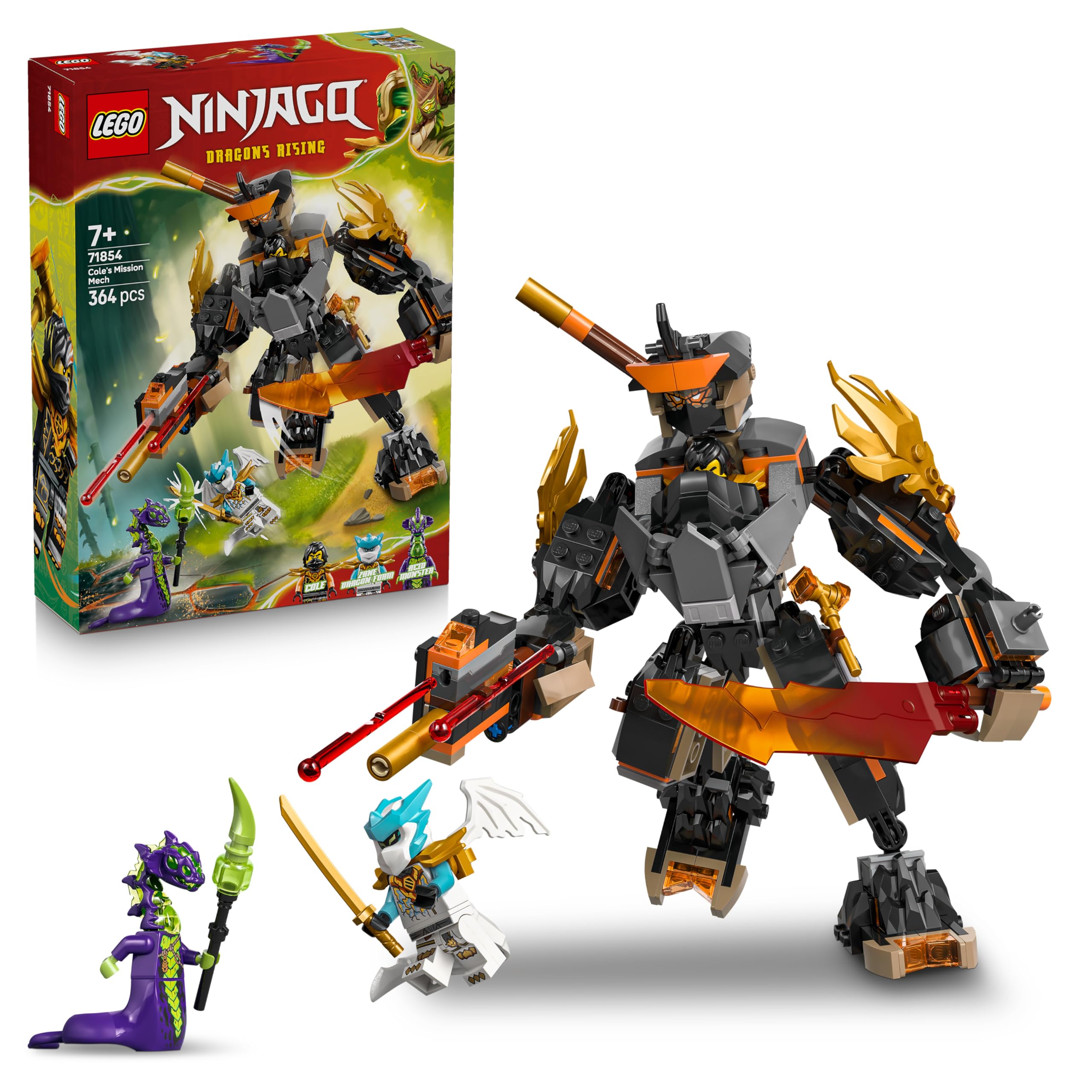 LEGO NINJAGO Cole's Mission Mech & Dragon Zane Building Set 71854 for Ages 7+