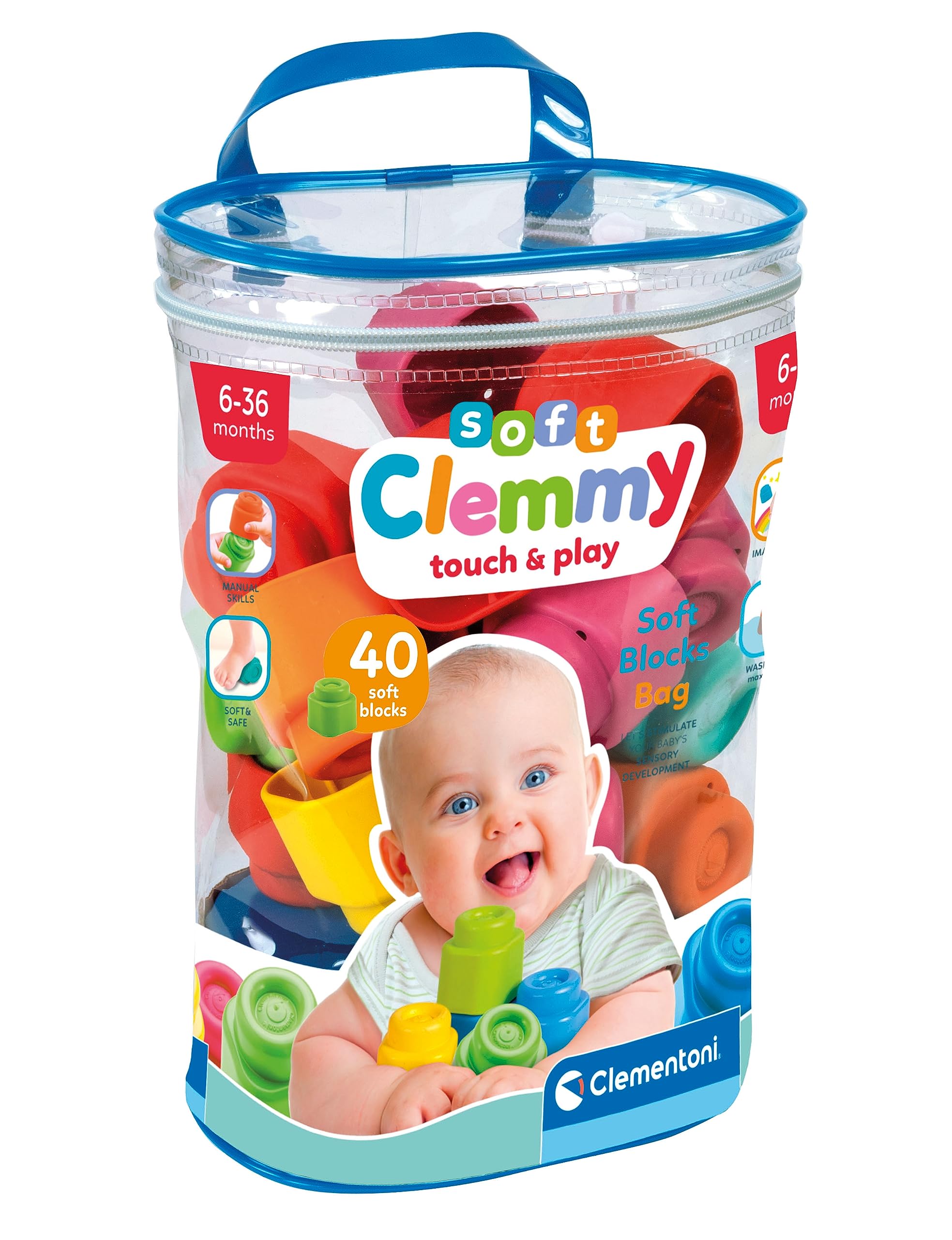 Clementoni Baby Soft Blocks - 40-Piece Clemmy Bag for Ages 6 Months to 3 Years 1