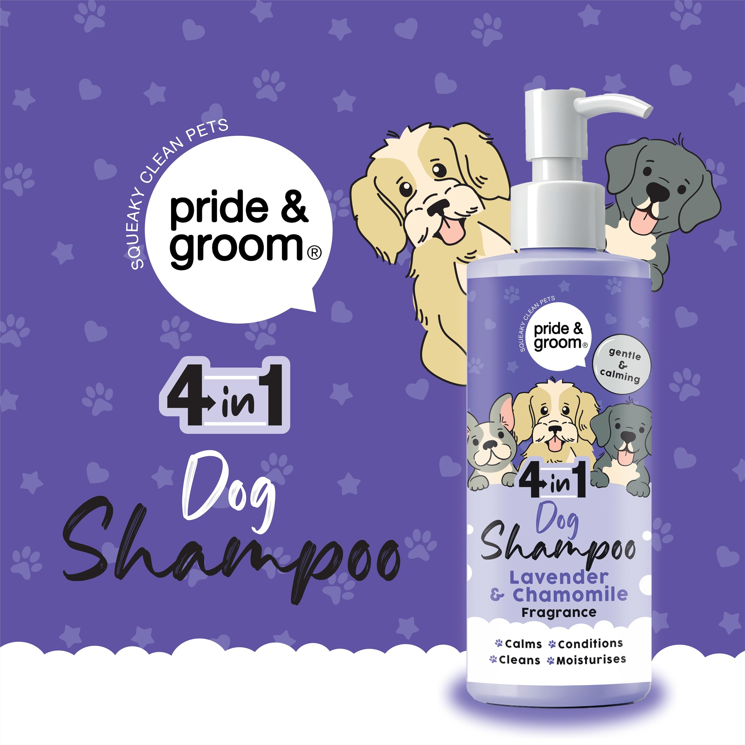 Pride & Groom 4-in-1 Dog Shampoo - Calming Lavender & Chamomile, 500ml 2