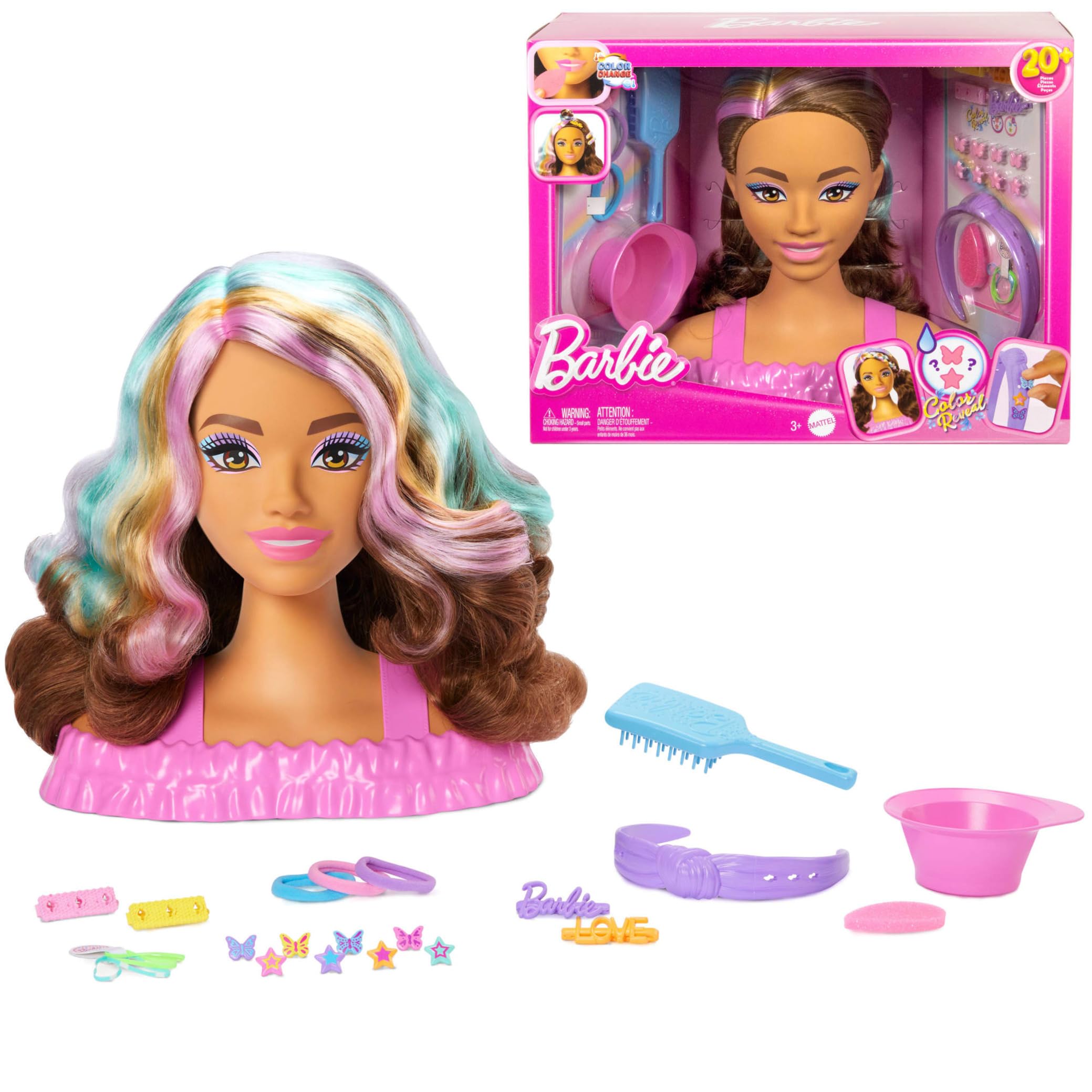Barbie Styling Head - Dark Brown Hair with 20+ Accessories | Age 3+ | Pink