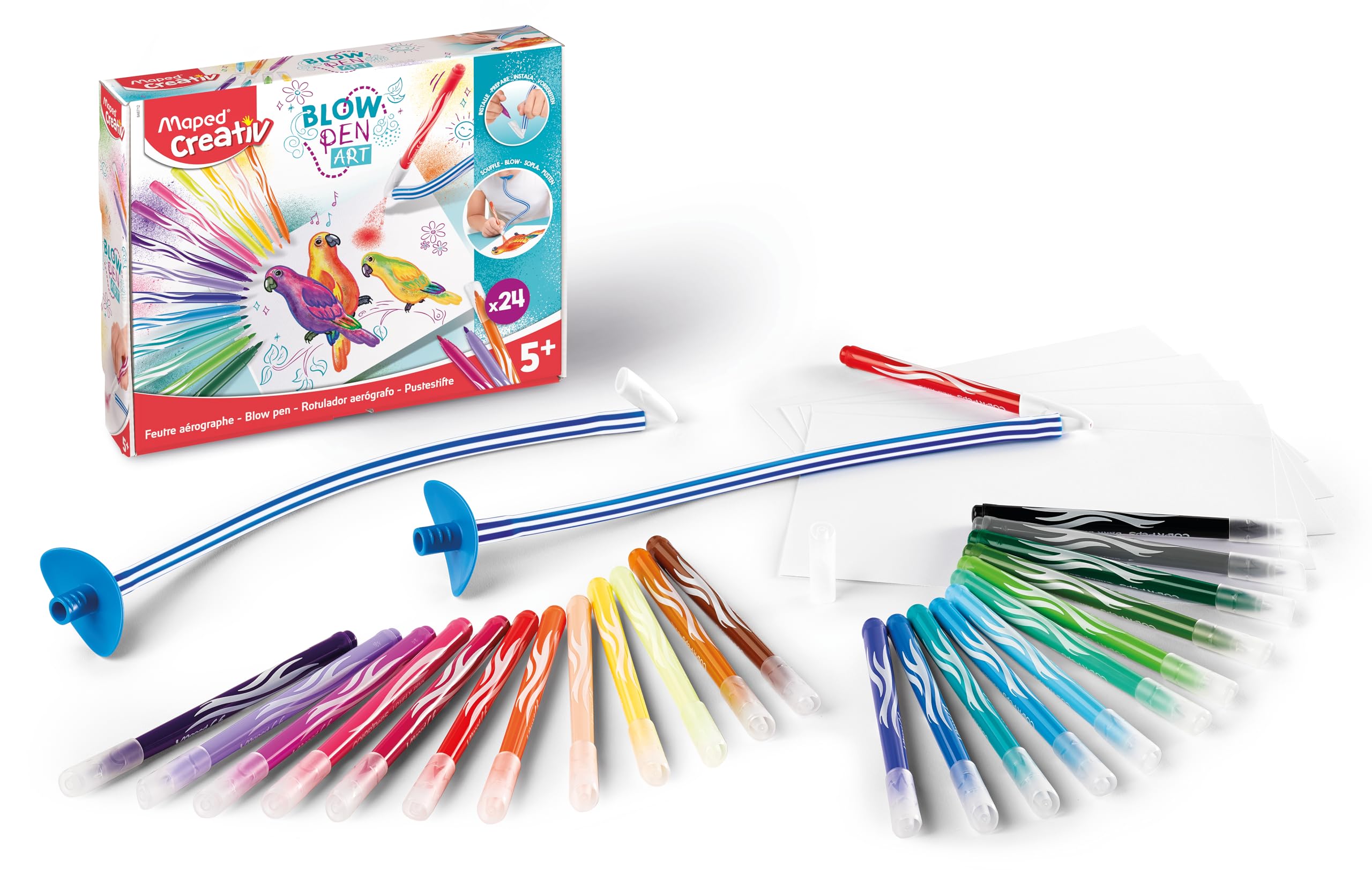 Maped Creativ Blow Art Kit - 24 Felt Tip Pens, 2 Airbrush Tools | Ages 5+