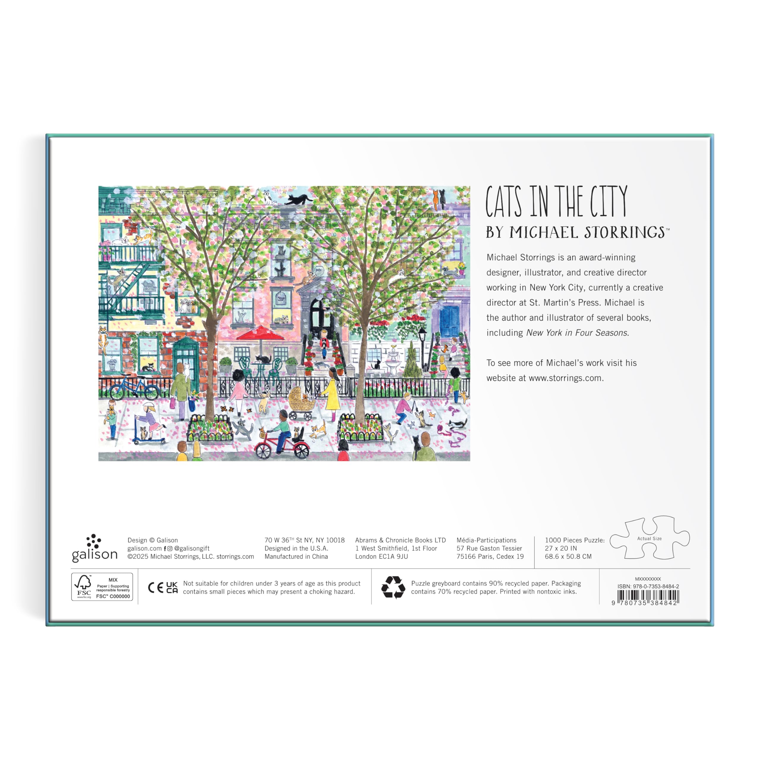 Galison Cats In City Gardens Jigsaw Puzzle - 1000 Pieces | Michael Storrings Artwork 4