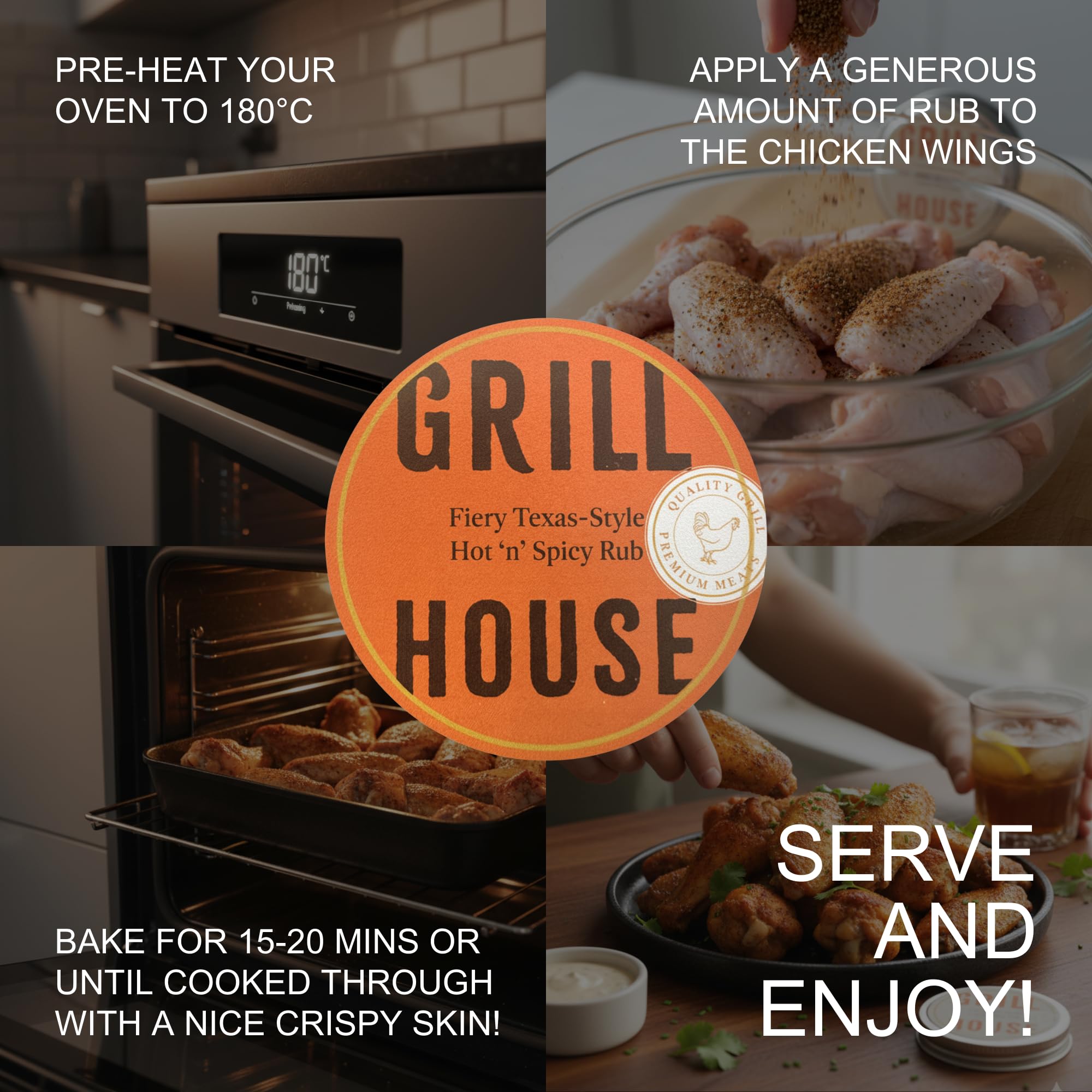 Grill House Wing Sauce & BBQ Rub Gift Set - 140 ml Hot Sauce, 2 x 20 g 16