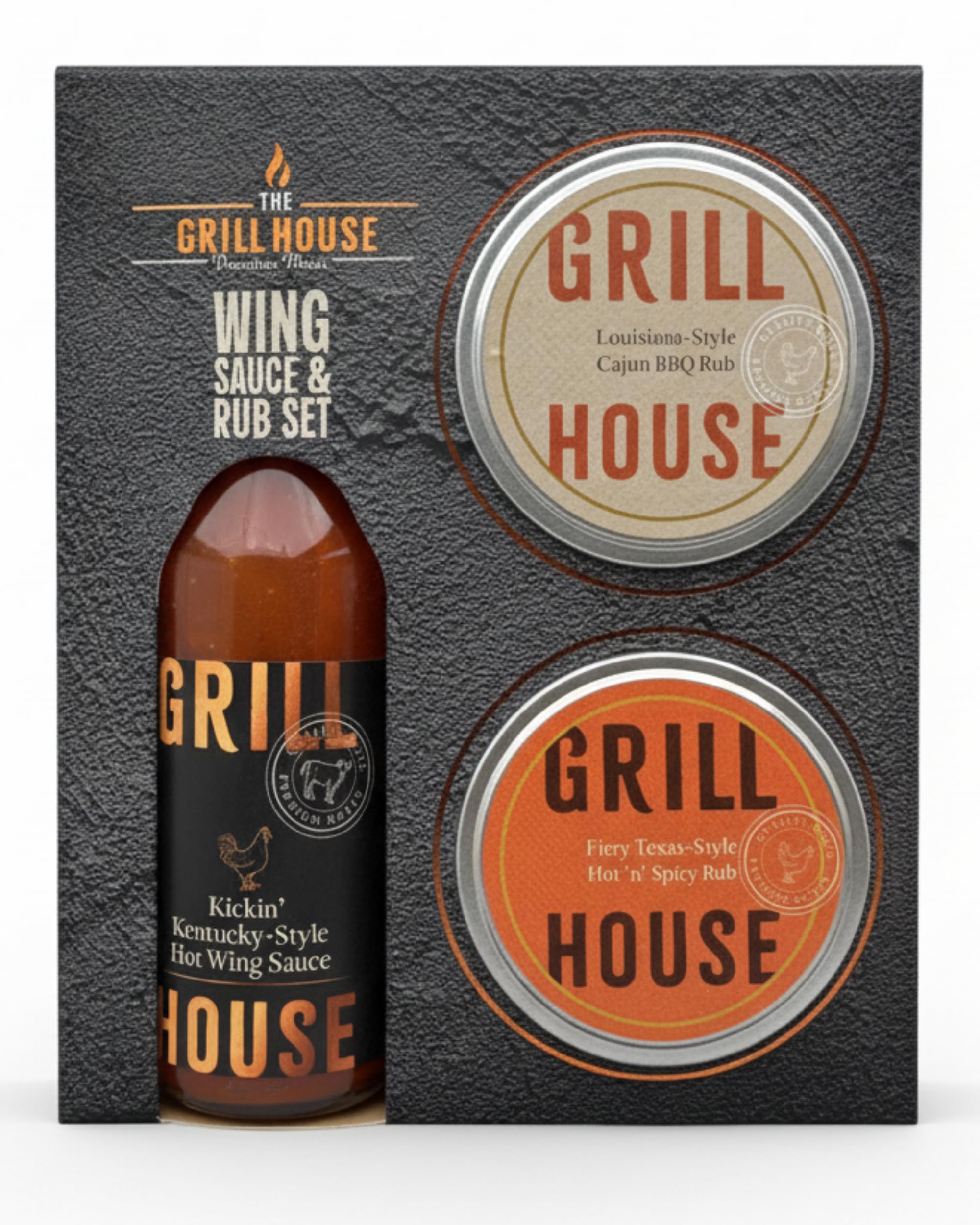Grill House Wing Sauce & BBQ Rub Gift Set - 140 ml Hot Sauce, 2 x 20 g