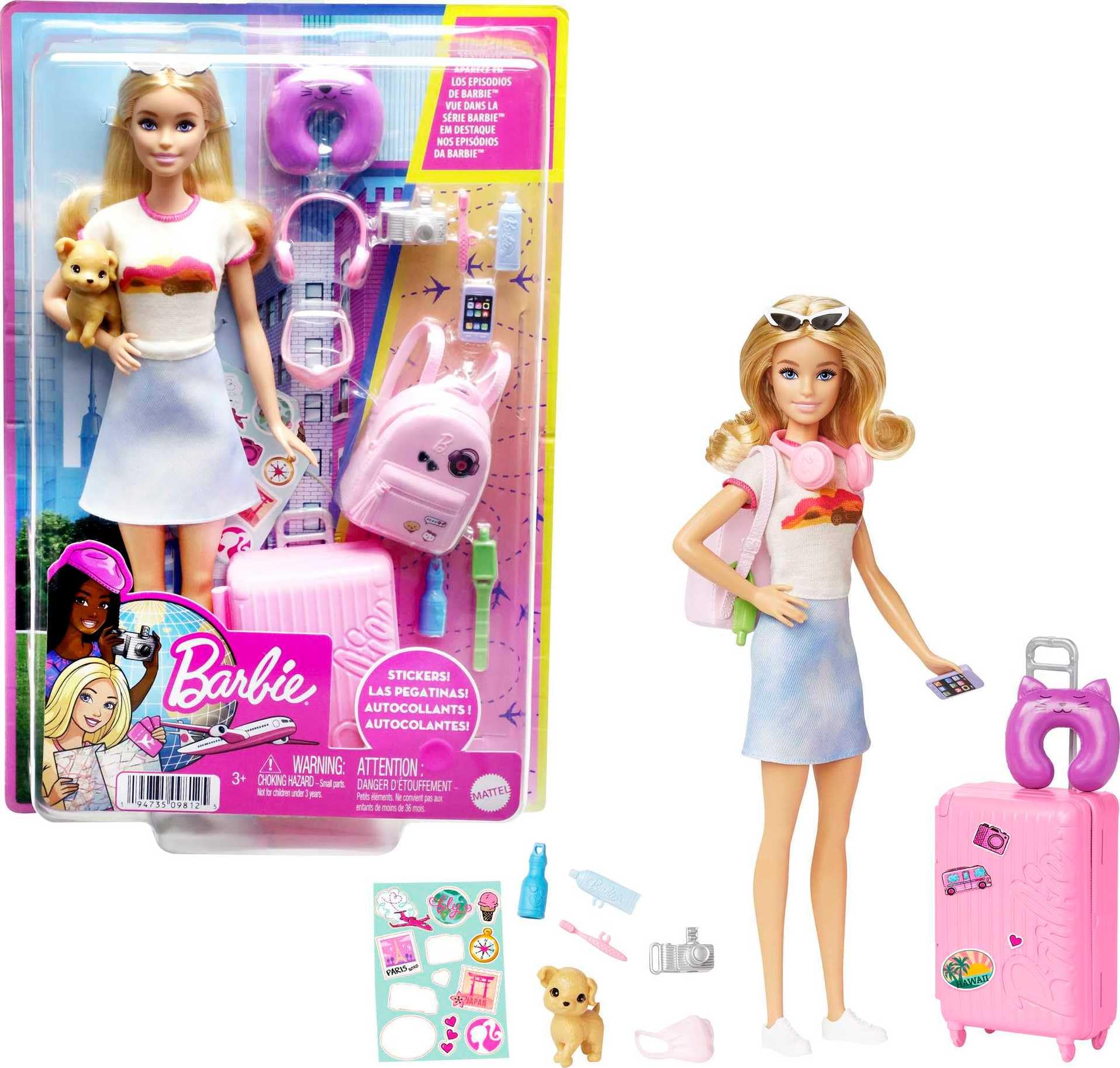 Barbie Malibu Travel Set with Puppy & 13-Piece Accessories - Doll Playset for Ages 3+ 1