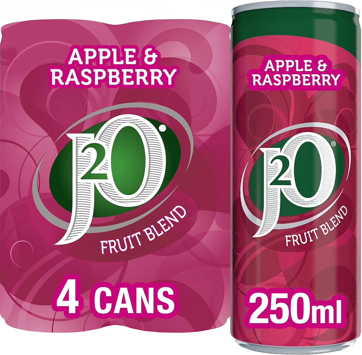 J2O Apple & Raspberry Flavoured Fruit Drink Cans - 4 x 250ml 1
