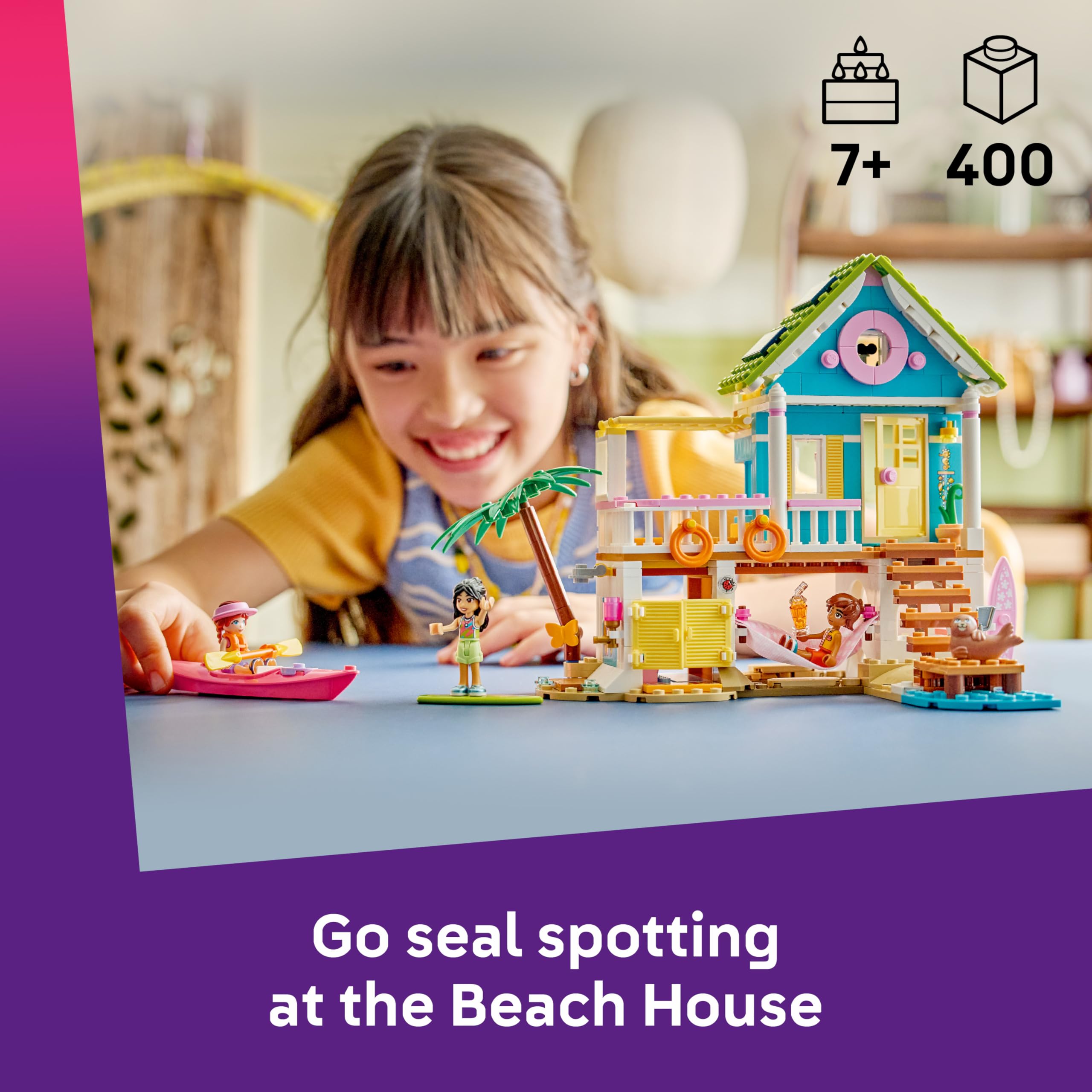 LEGO Friends Beach House with Seals Building Set - 3 Mini Dolls, 2 Animal Figures | Ages 7+