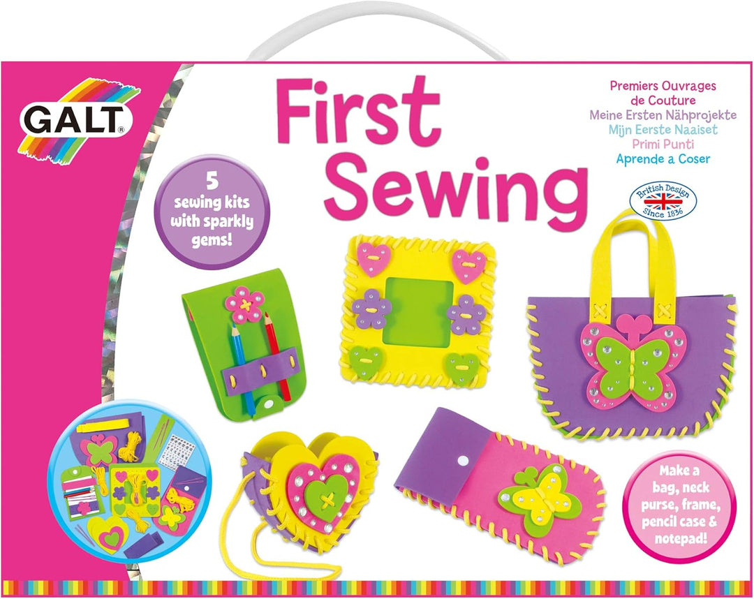 Galt First Sewing Kids Craft Kit with Pencil Case, Purse & Frame - Foam Sewing Set for Children