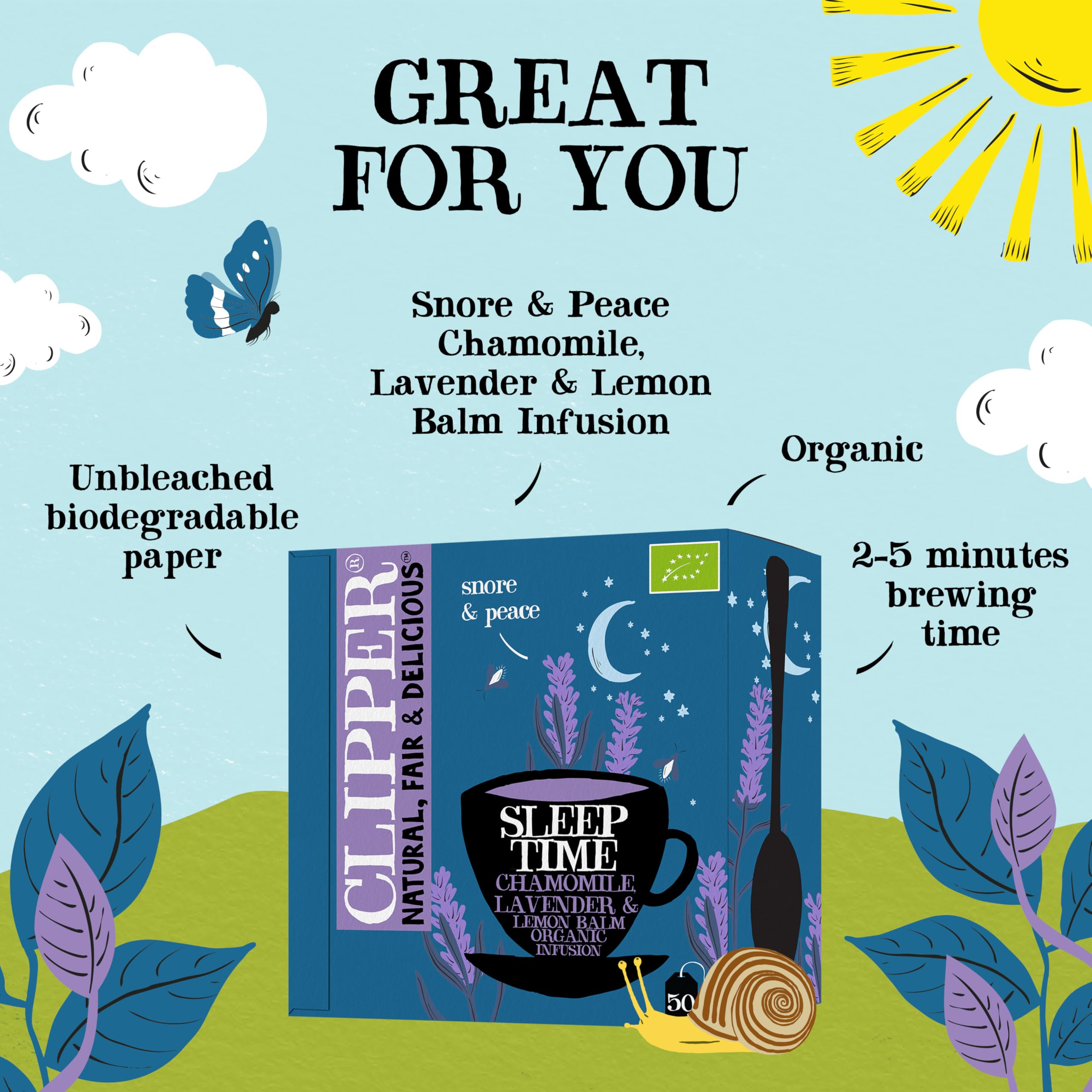 Clipper Natural, Fair & Delicious Sleep Time Infusion Tea Bags - 50 Count | Organic Chamomile & Lavender