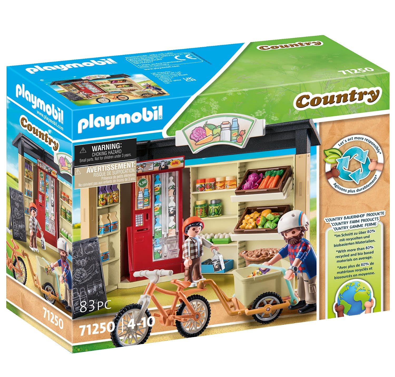 Playmobil 71250 Country Farm Shop Playset with Bike & Trailer - Sustainable Toy for Ages 4+ 8