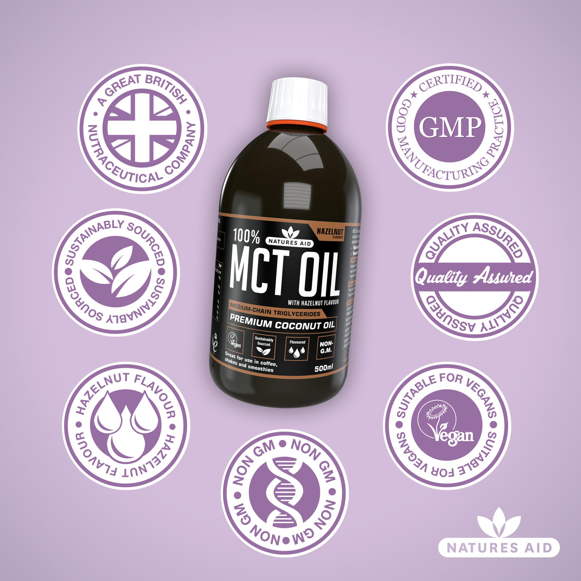 Natures Aid MCT Oil - Hazelnut Flavoured | 100% Pure Coconut Oil | 500ml 4