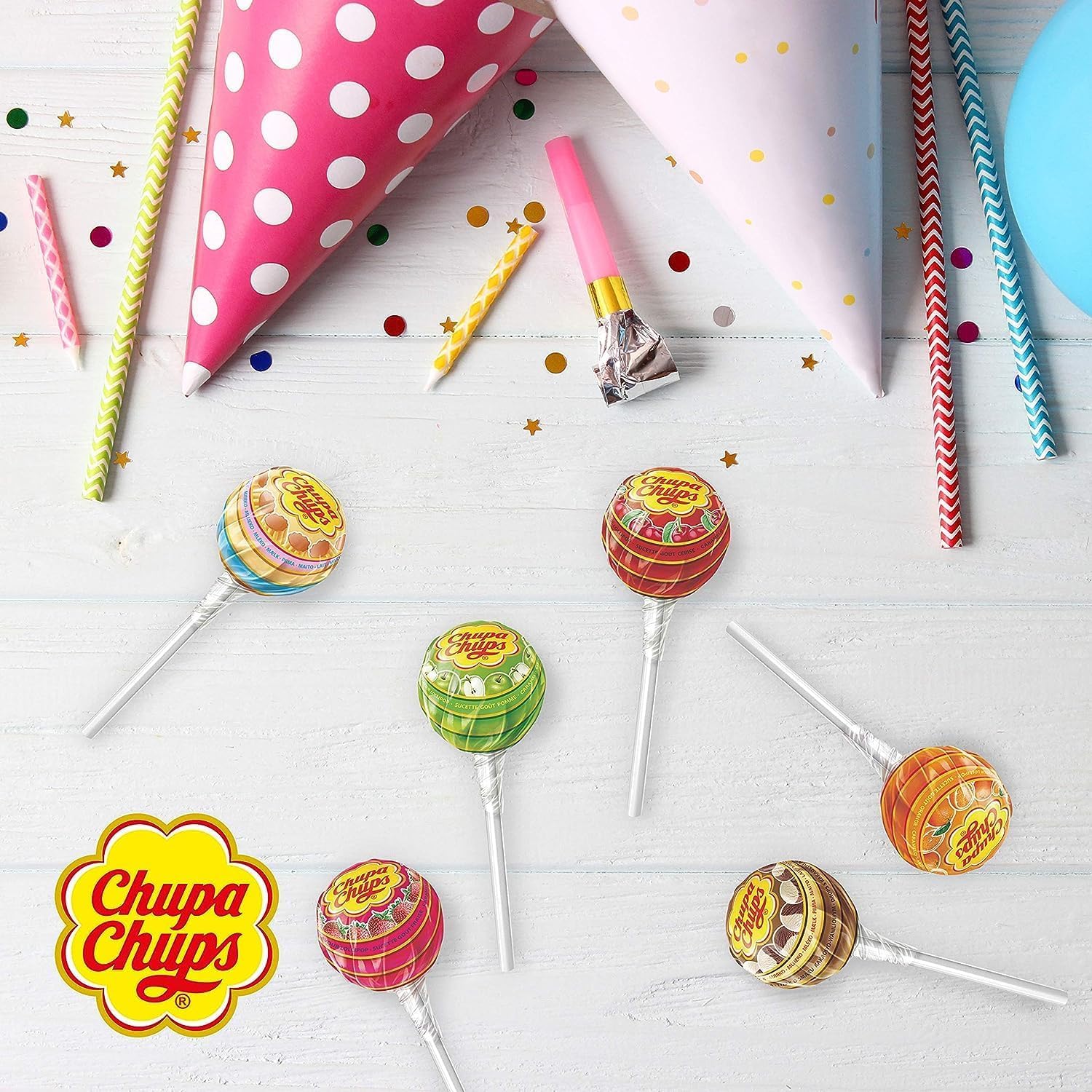 Chupa Chups Sugar-Free Lollipops Assorted Flavors - Cherry, Cola & Strawberry, 50 Count Display Box 6