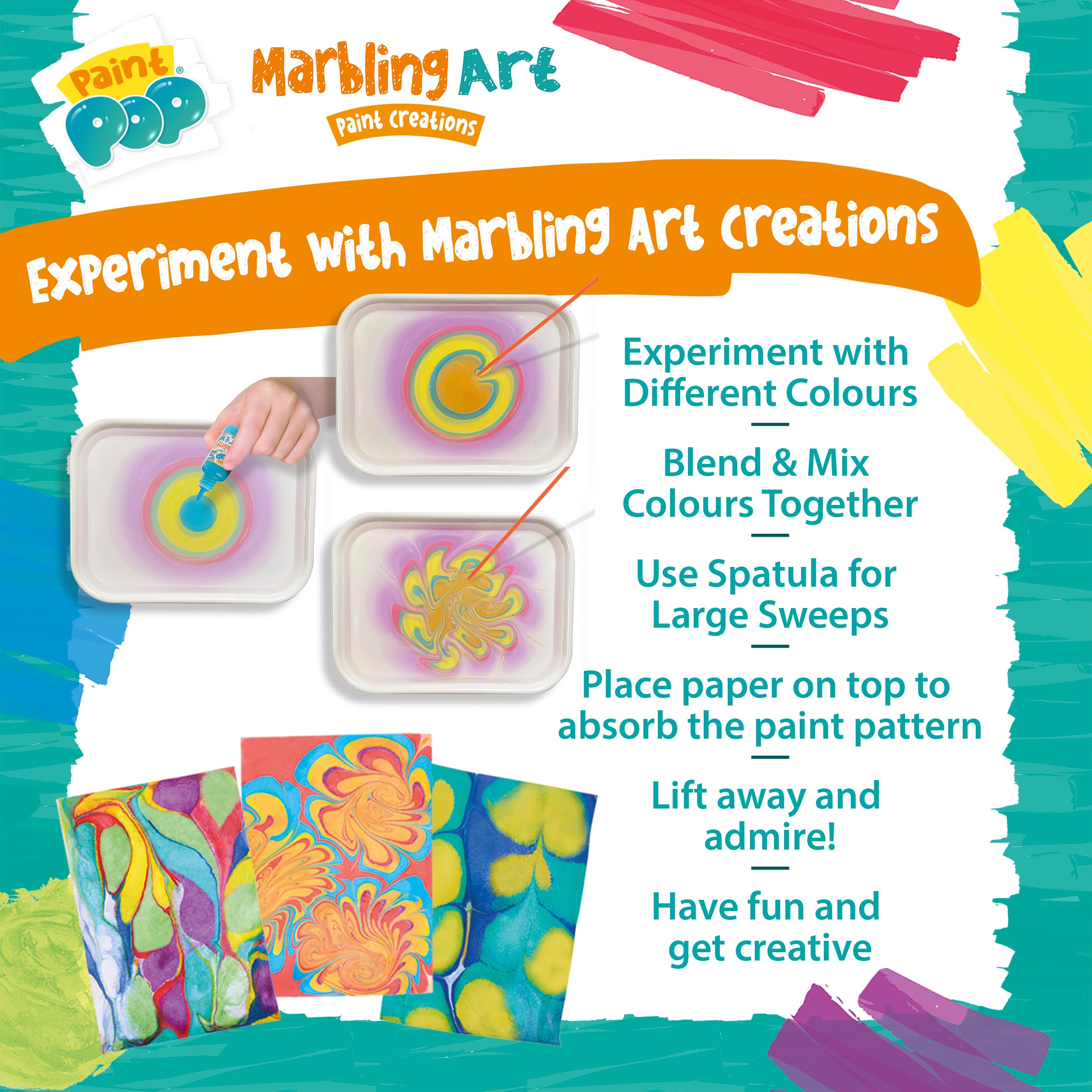 Paint Pop Marbling Art Creations Set - 12 Colors, 10 Papers, Mess-Free Water Art Kit 2
