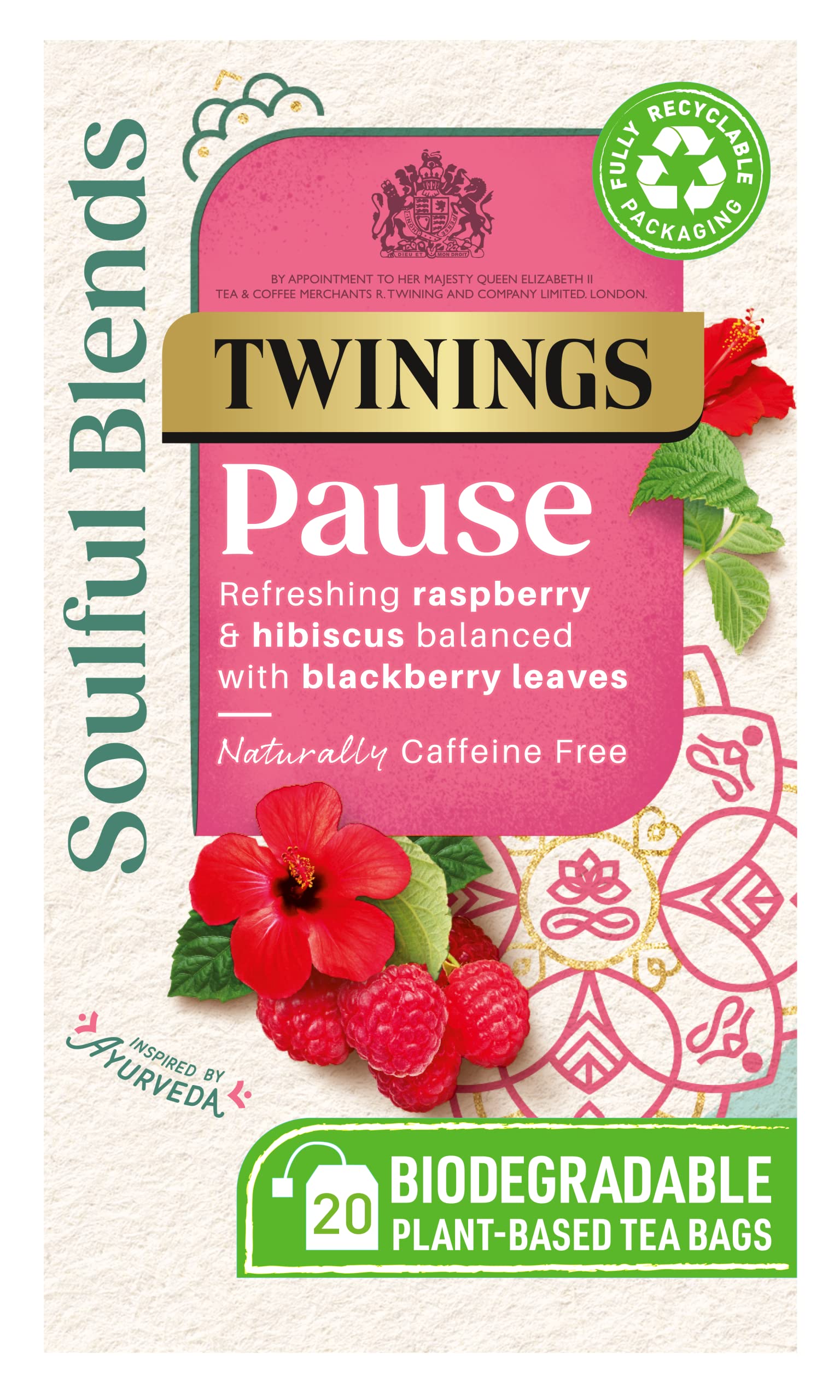 Twinings Soulful Blends Pause Herbal Tea - Refreshing Raspberry & Hibiscus | 20 Count Teabags