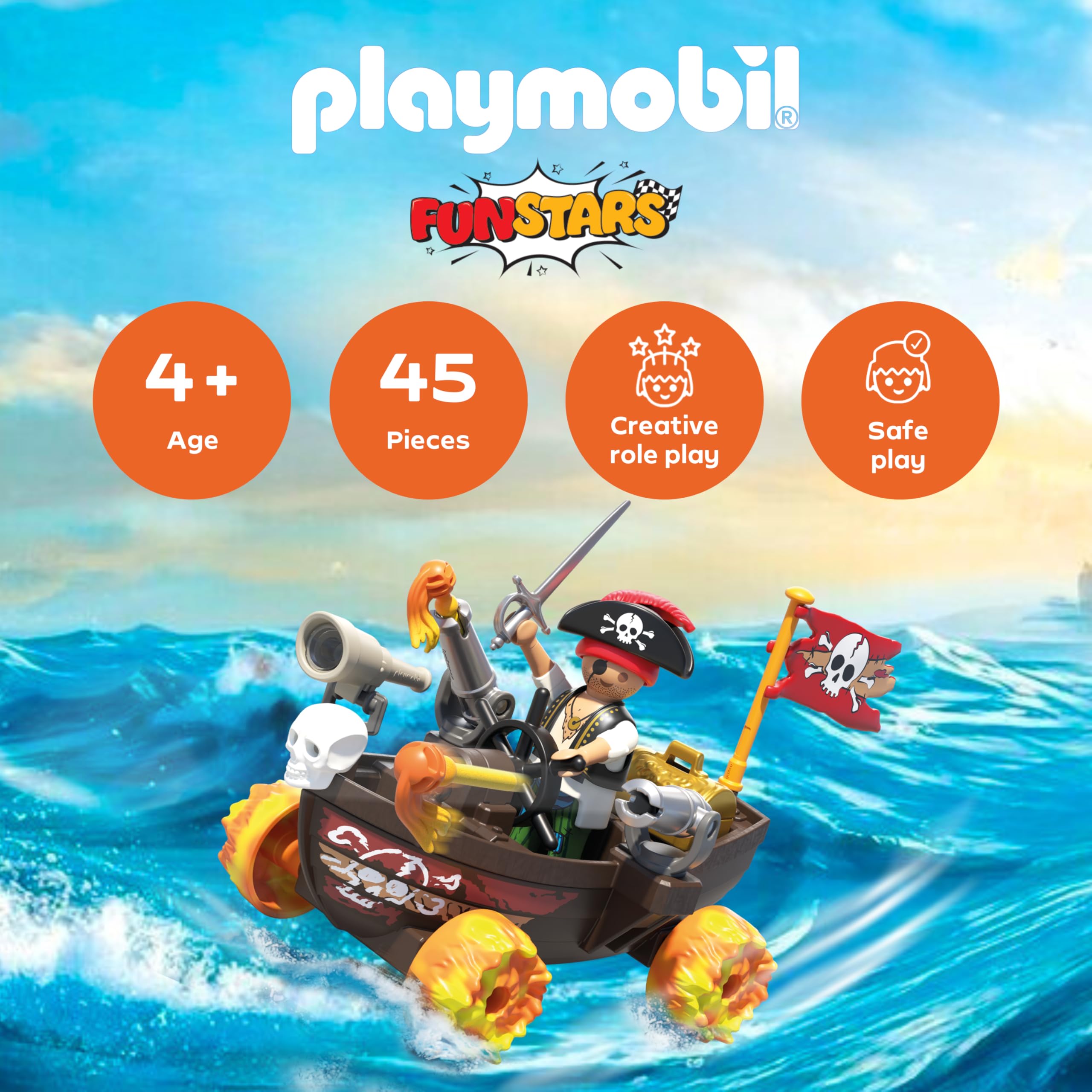 Playmobil Funstars Racing Pirate Boat - Action-Packed Pirate Playset for Kids4+ 9