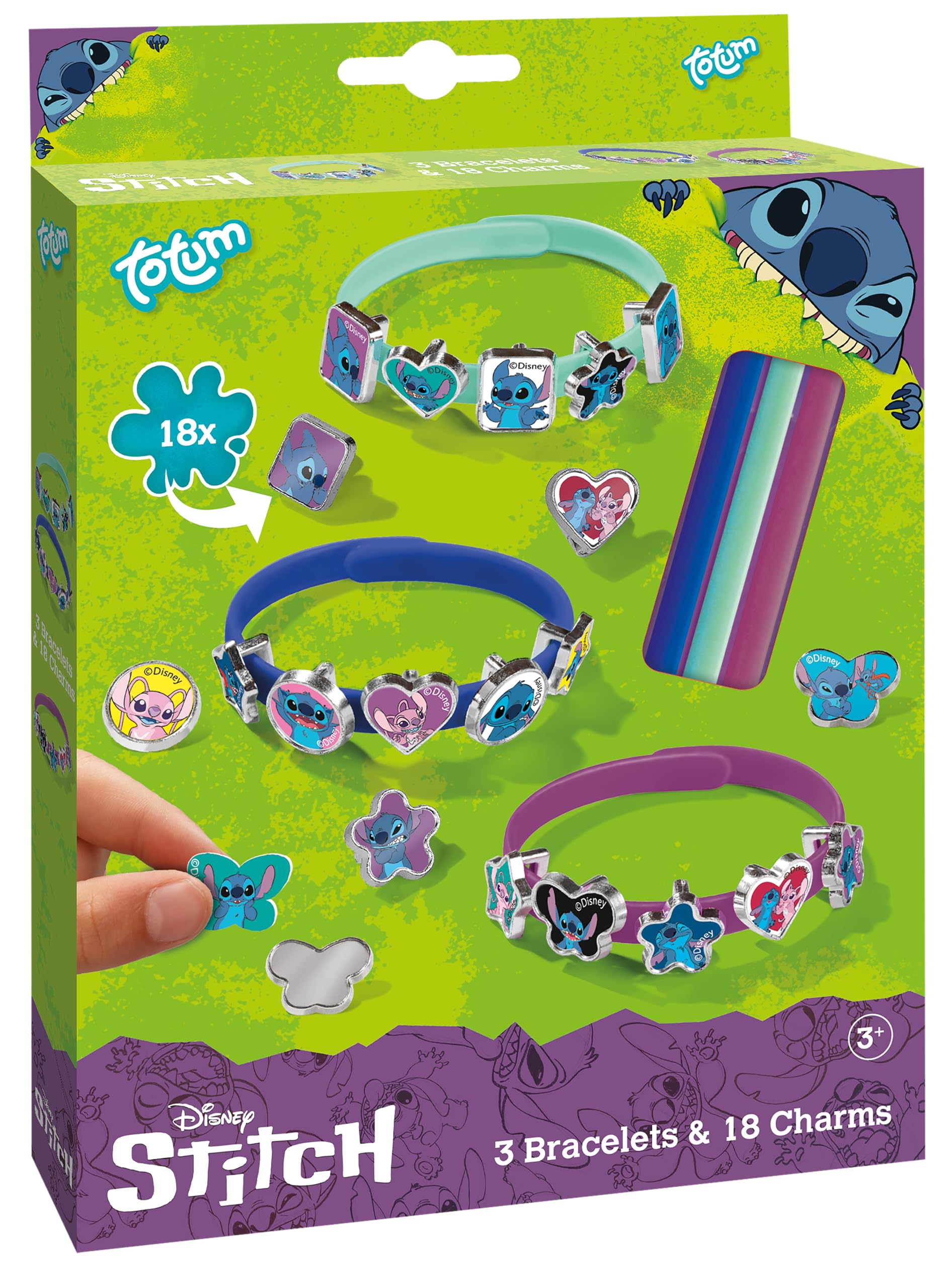 TM ESSENTIALS Stitch Bracelet Set - 18 Charms for Kids, DIY Charm Bracelets in Yellow, Blue & Red 1
