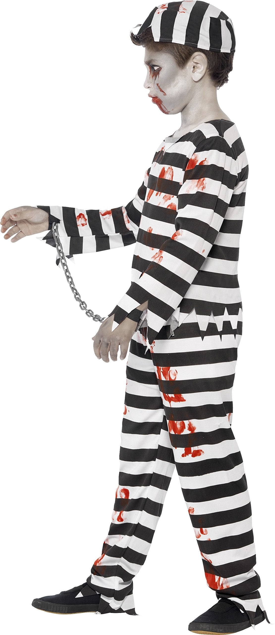 Smiffys Zombie Convict Costume - Black & White, Age 12+, Includes Top, Trousers, Hat & Wrist Cuffs 3