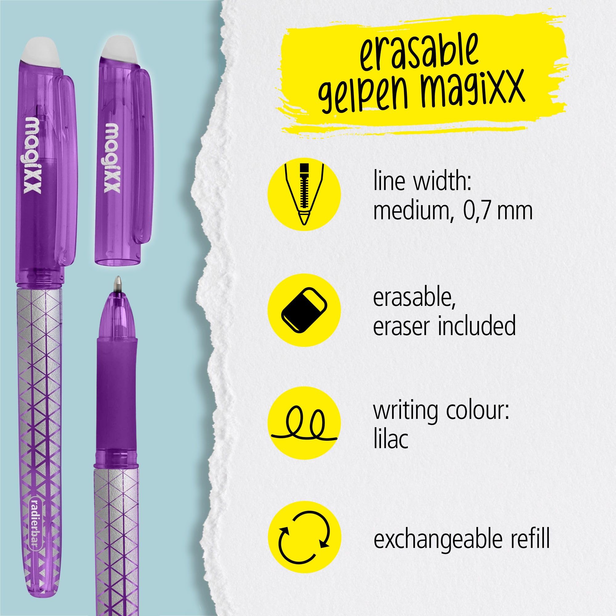 Online magiXX Erasable Gel Pen - Purple Ink, 0.7mm Ball Tip, Ergonomic Grip | Pack of 1