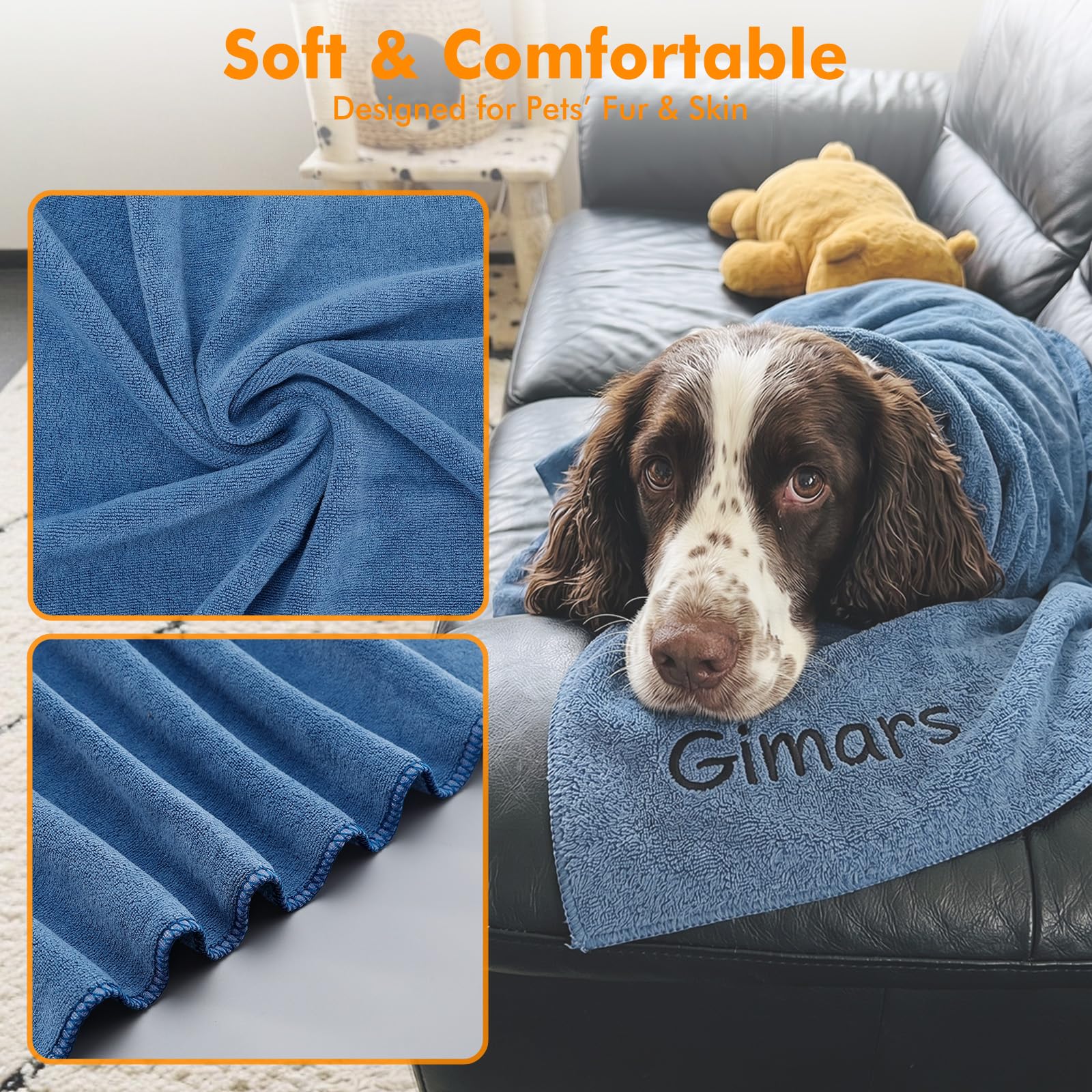Gimars Super Absorbent Microfibre Dog Towel - 2 Pack, 75x35cm, Quick Dry 4