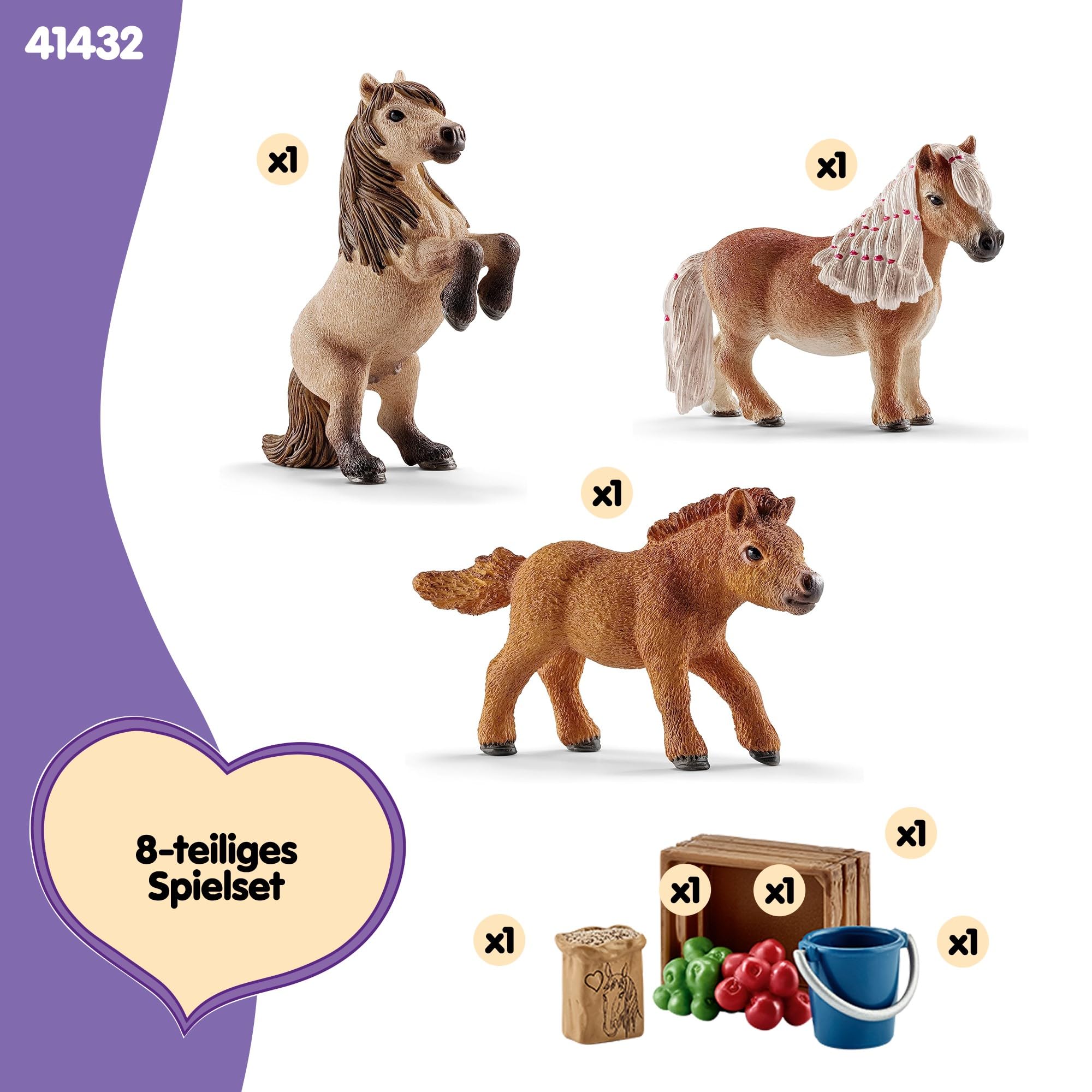 SCHLEICH Miniature Shetland Pony Family Playset - 8-Piece Horse Toy Set for Kids 3+ 8