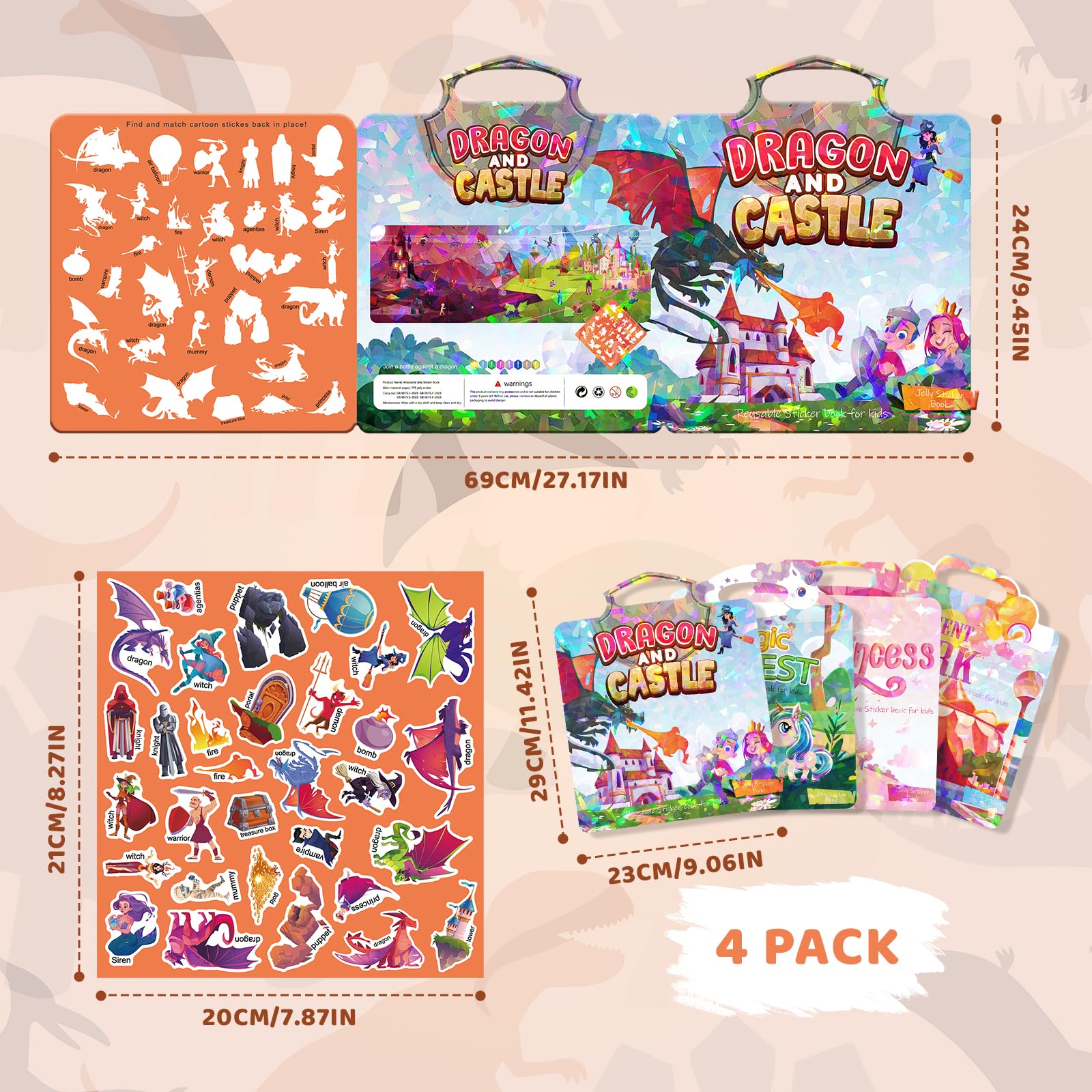 GUYUCOM Reusable Sticker Book Set - 4 Themes with 140+ Stickers for Kids 12