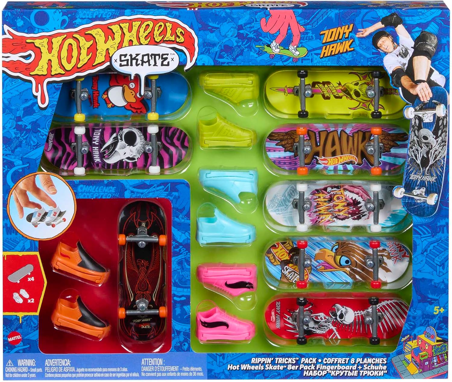 Hot Wheels Skate Rippin' Tricks Pack - Tony Hawk-Themed Fingerboards & Shoes for Kids 5+ 1