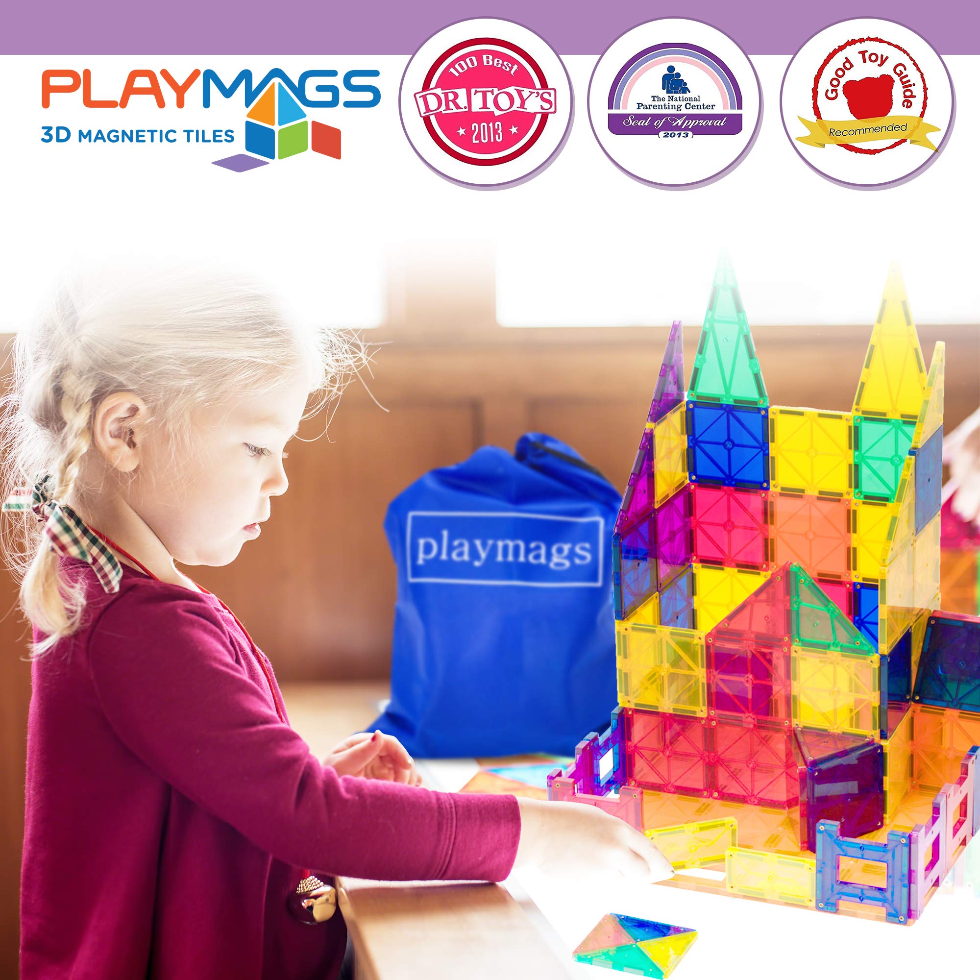 Playmags 3D Magnetic Blocks for Kids - 50 Piece Set with 4 Cars, Ages 3+ 9