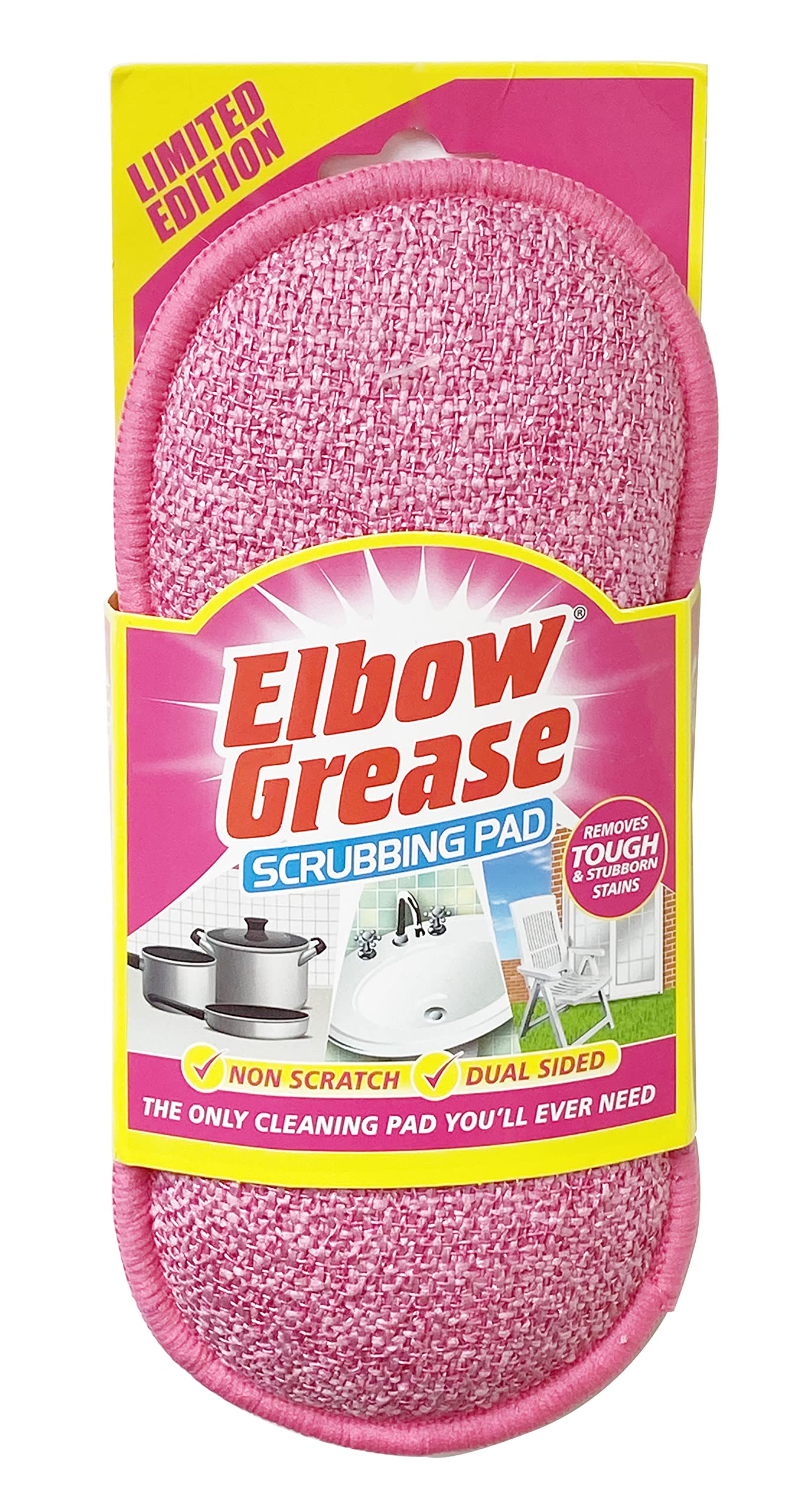 Elbow Grease Pink Scrubbing Pad - Dual Sided, Non-Scratch, Reusable (1 Pack)