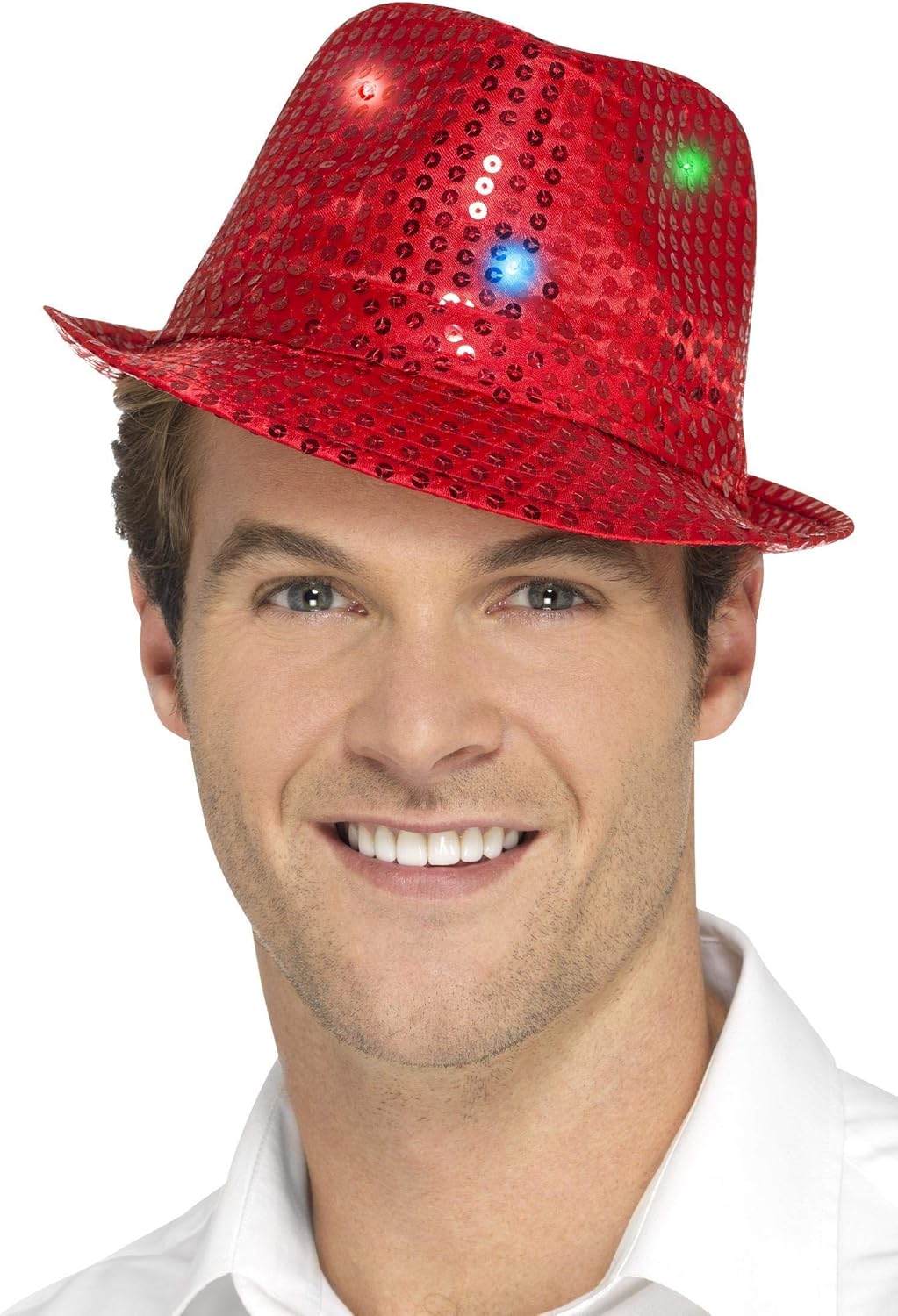 Smiffys Light Up Sequin Trilby Red