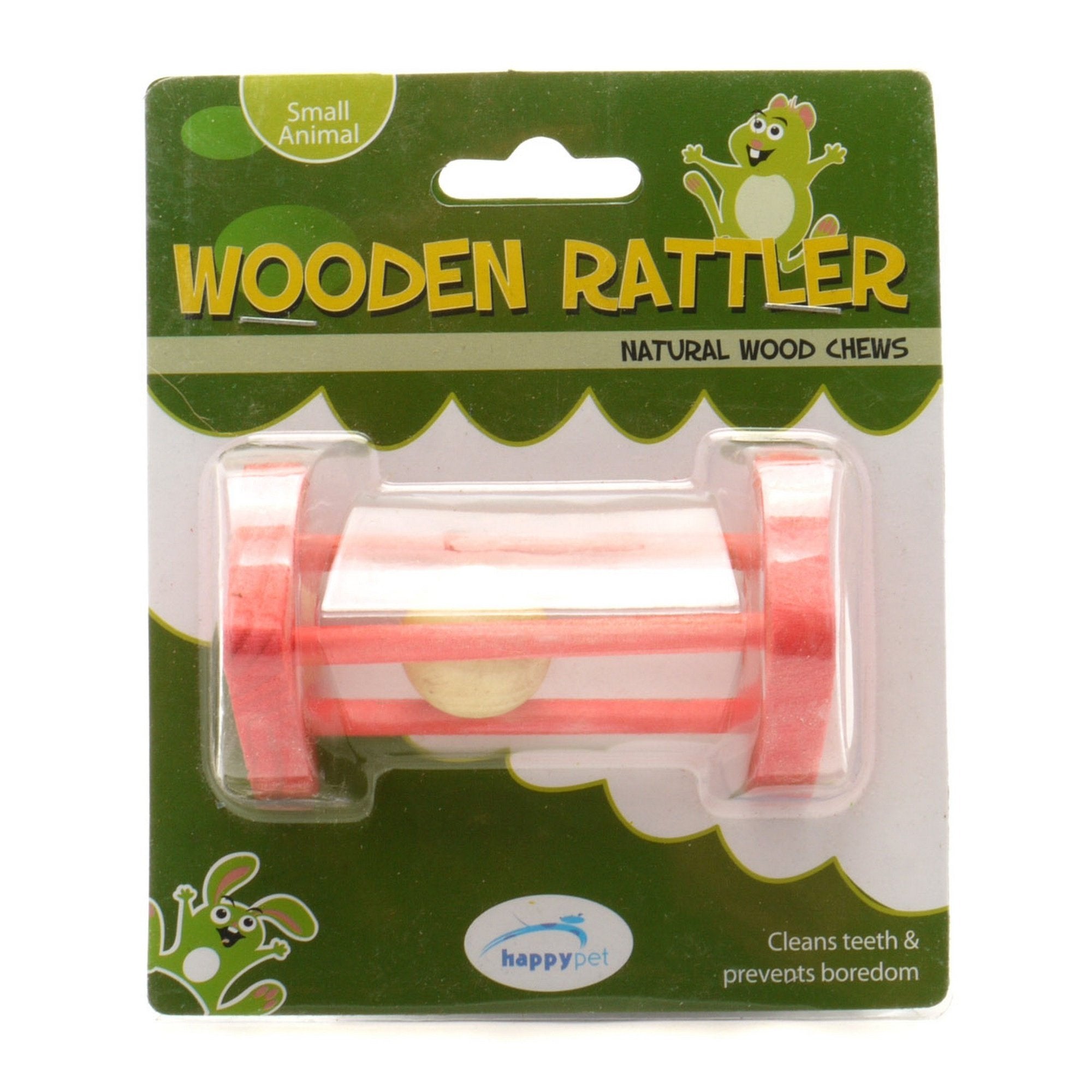 HAPPYPET Wooden Rattler Triangle Toy - Natural Wood Chew Toy for Small Animals 2