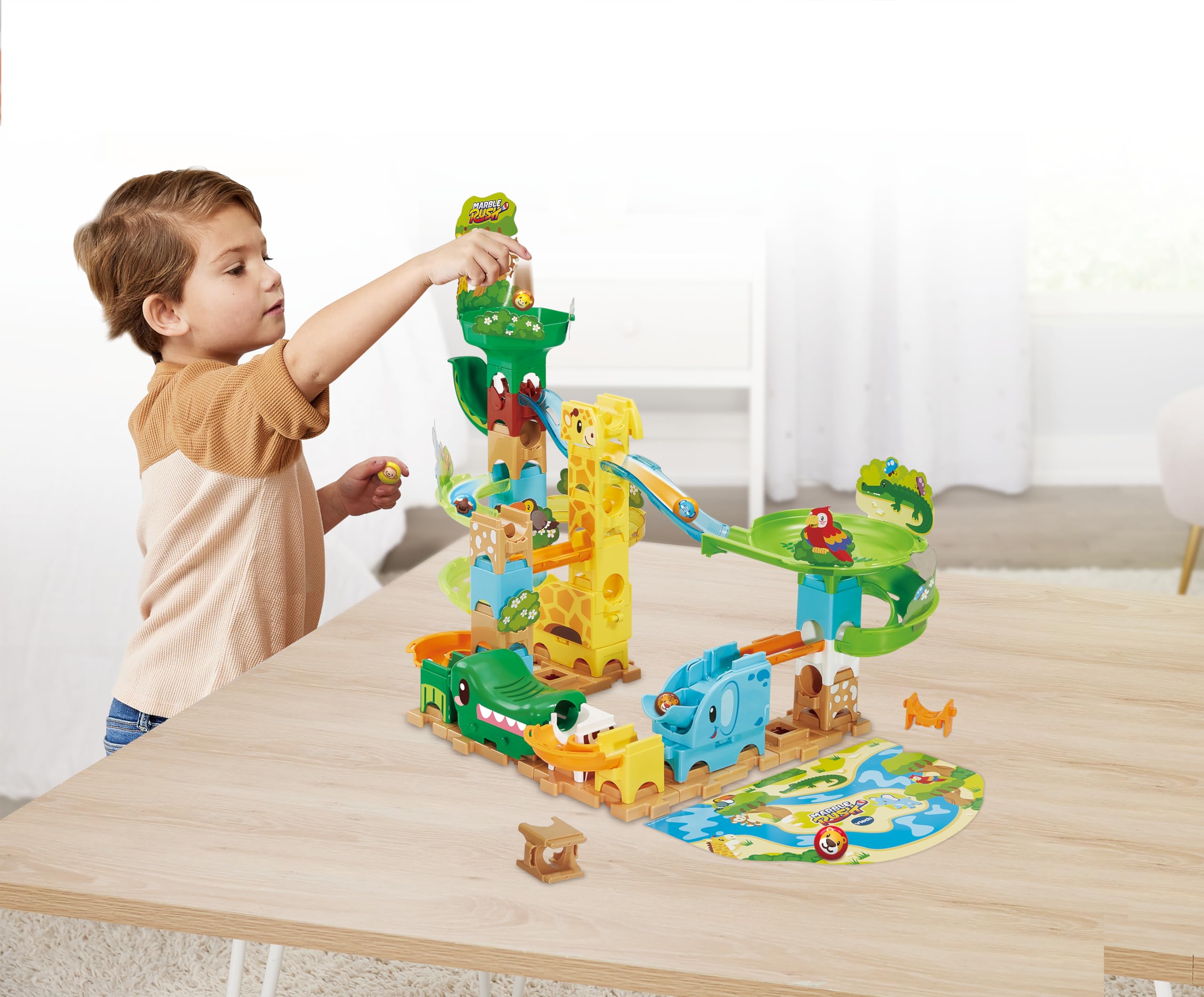 VTech Marble Rush Safari Slides Construction Set for Kids | 58 Pieces | Ages 3+ 4