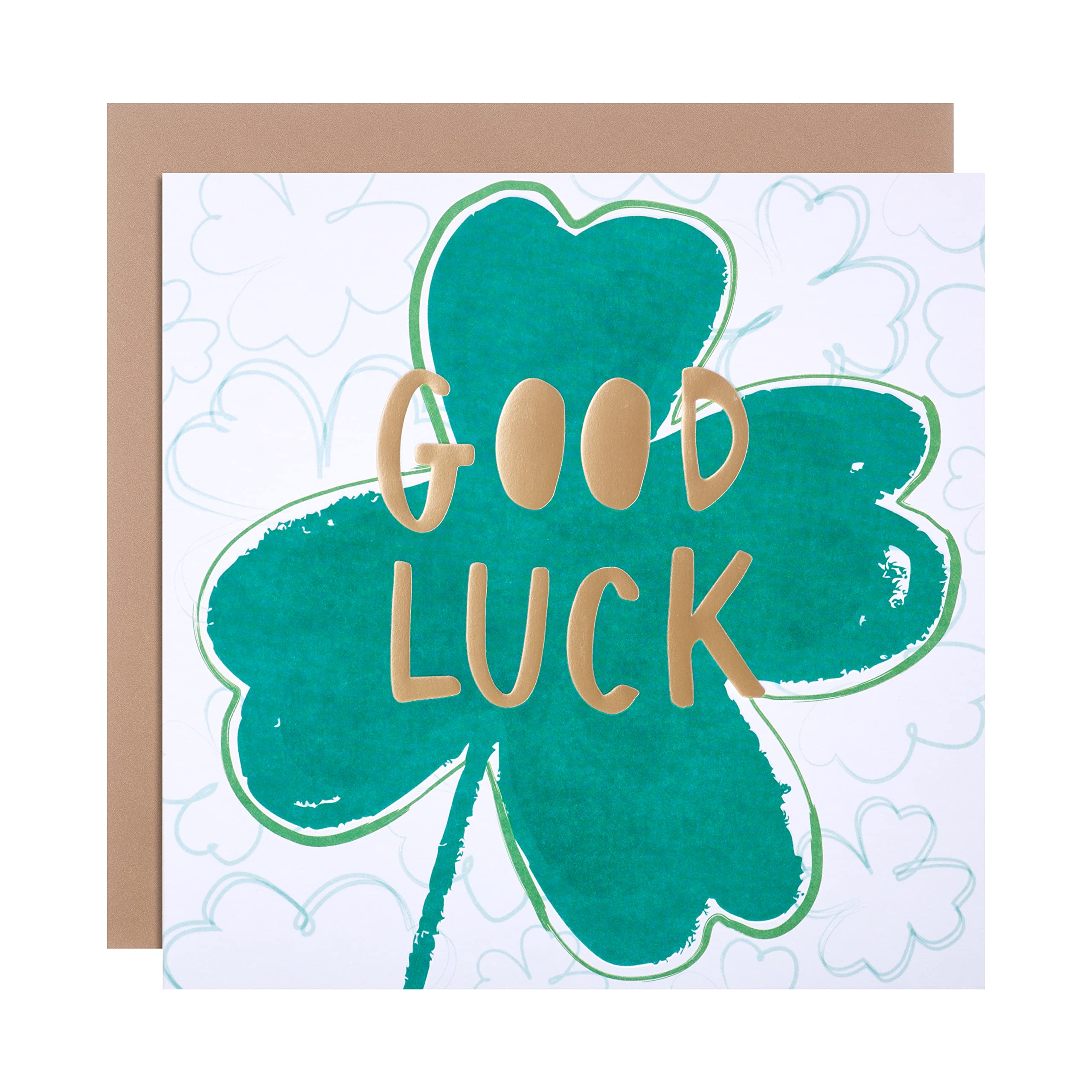 Hallmark Good Luck Card - Four Leaf Clover Design | 16cm x 16cm | Gold Foil & Embossed