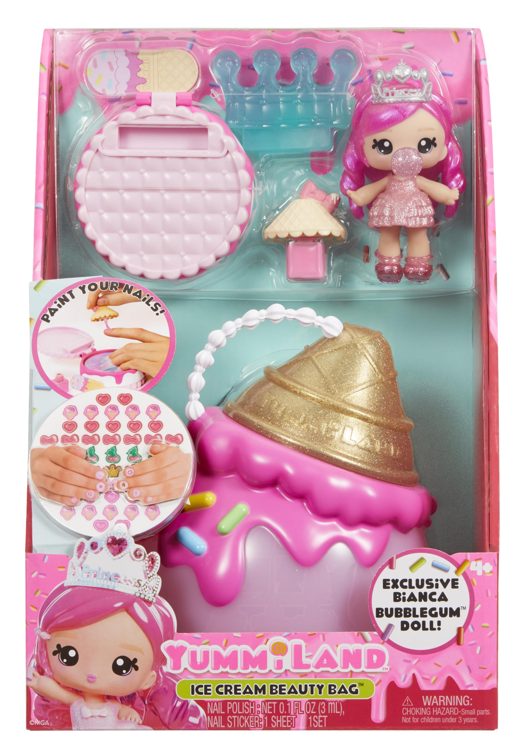 Yummiland Beauty Bag Playset - Ice Cream Cone with Bianca Bubblegum Lip Gloss Doll & Real Nail Care Accessories 18
