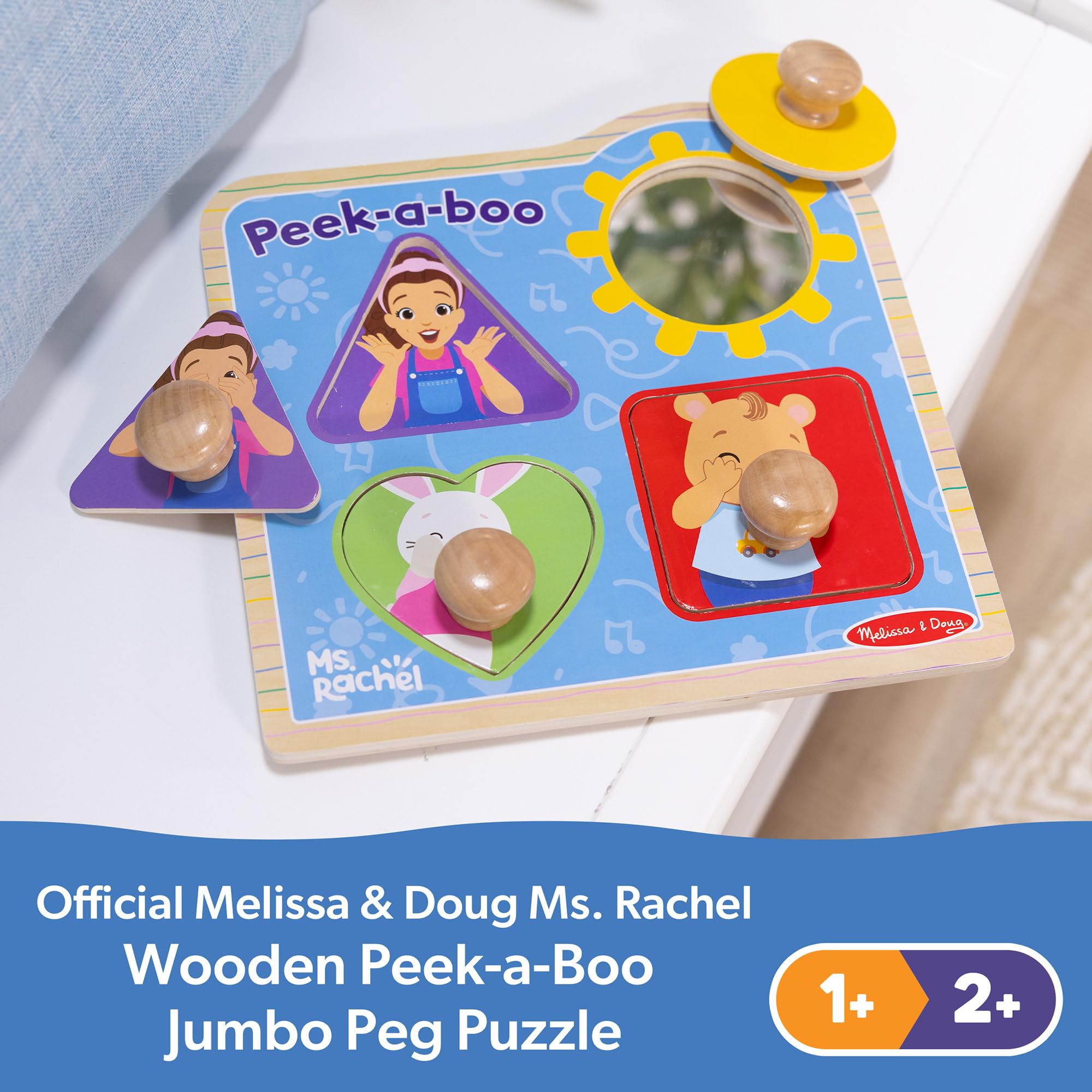 Melissa & Doug Ms Rachel Wooden Peek-a-Boo Jumbo Peg Puzzle - 4-Piece | Ages 1+ 9