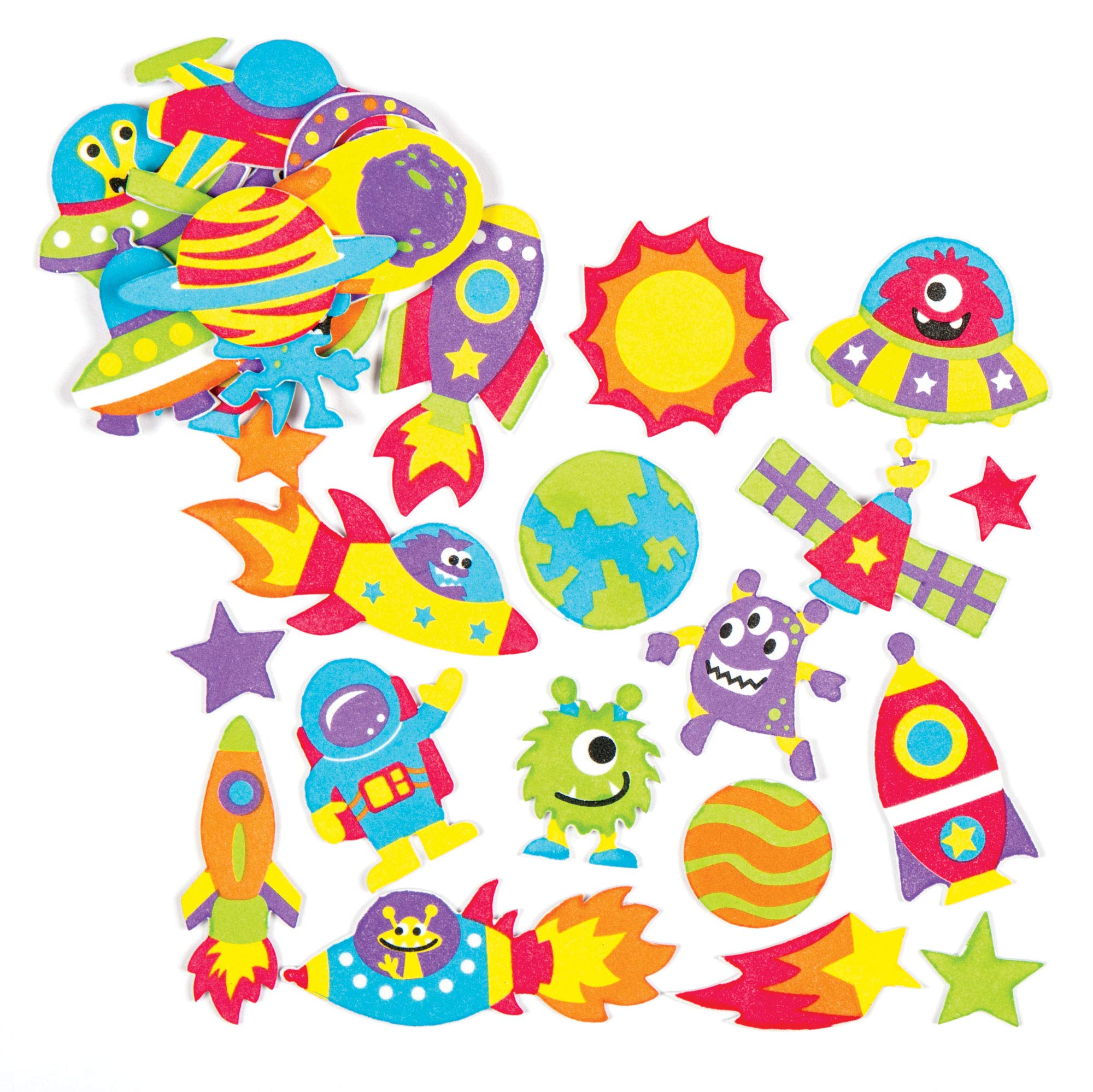 Baker Ross Space and Alien Foam Stickers (Pack of 120) Self Adhesive | 20mm-80mm