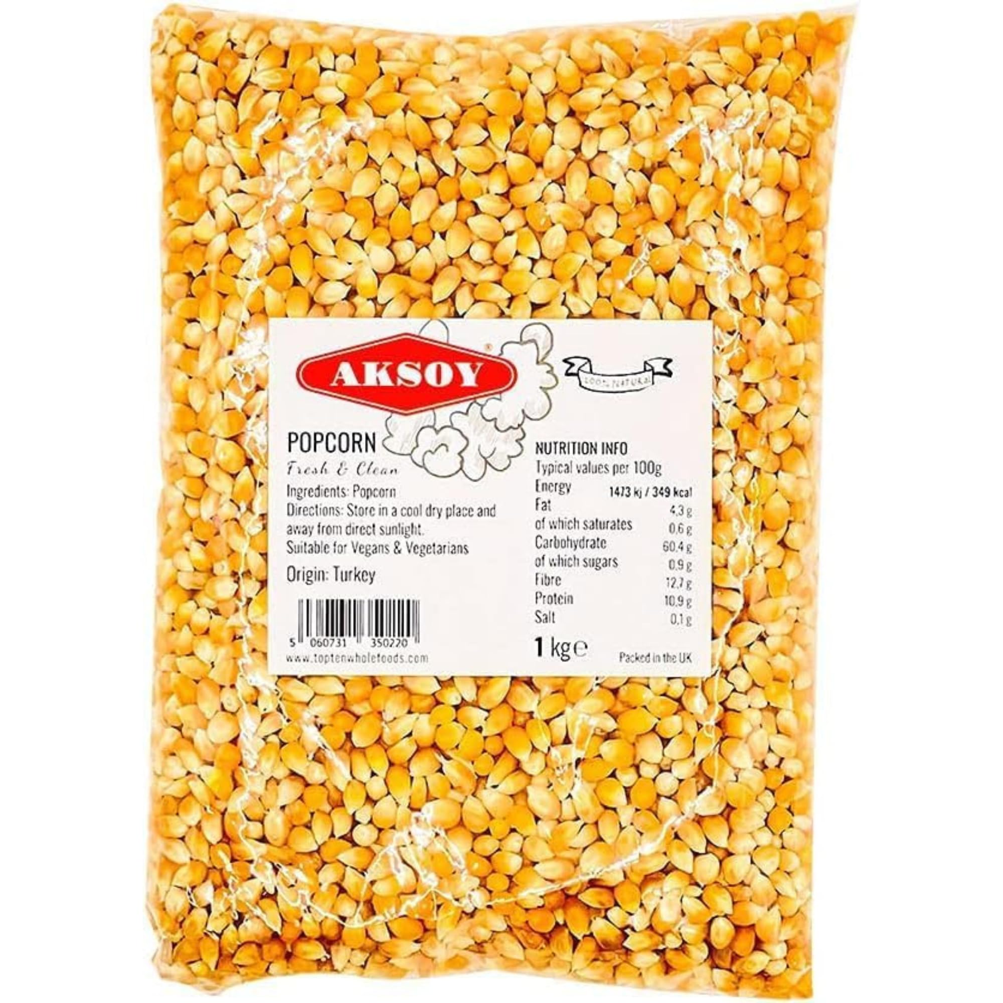 AKSOY Popping Corn Kernels - 1KG | Gourmet White Popcorn for Stovetop, Air Popper & Microwave 1