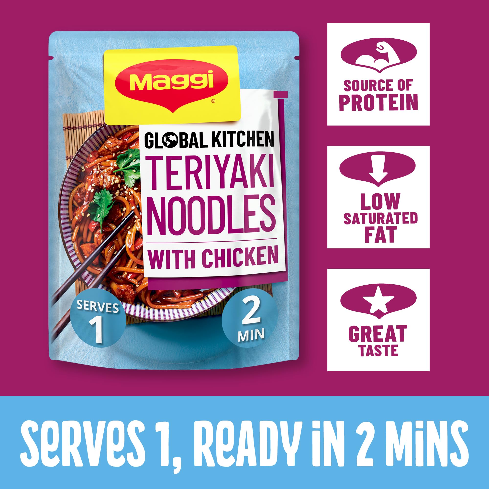 MAGGI Global Kitchen Teriyaki Noodles with Chicken - Ready in 2 Minutes | 260g 3