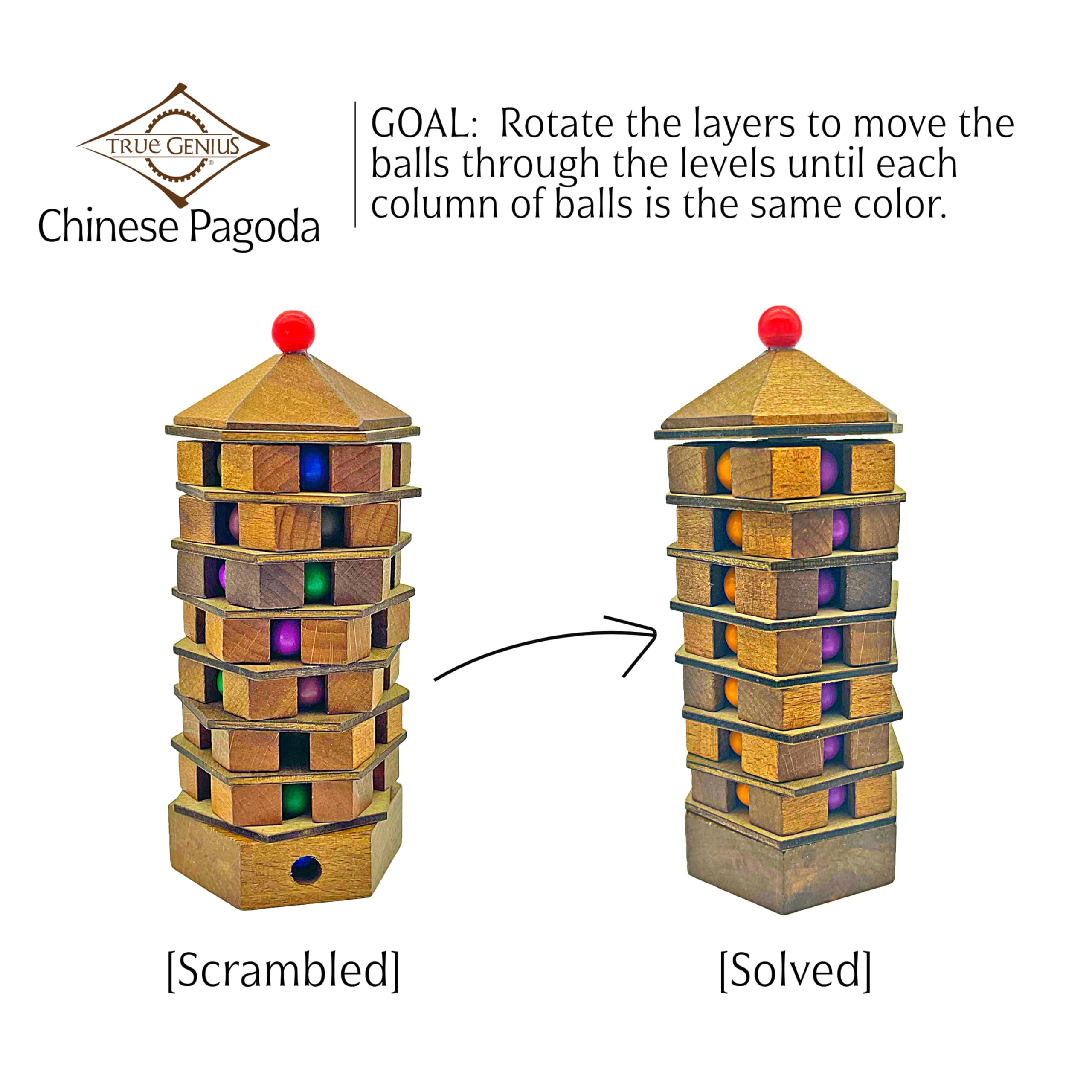 Chinese Pagoda Brain Teaser Puzzle - Solid Wood Logic Game for Adults & Kids, 8+ 4