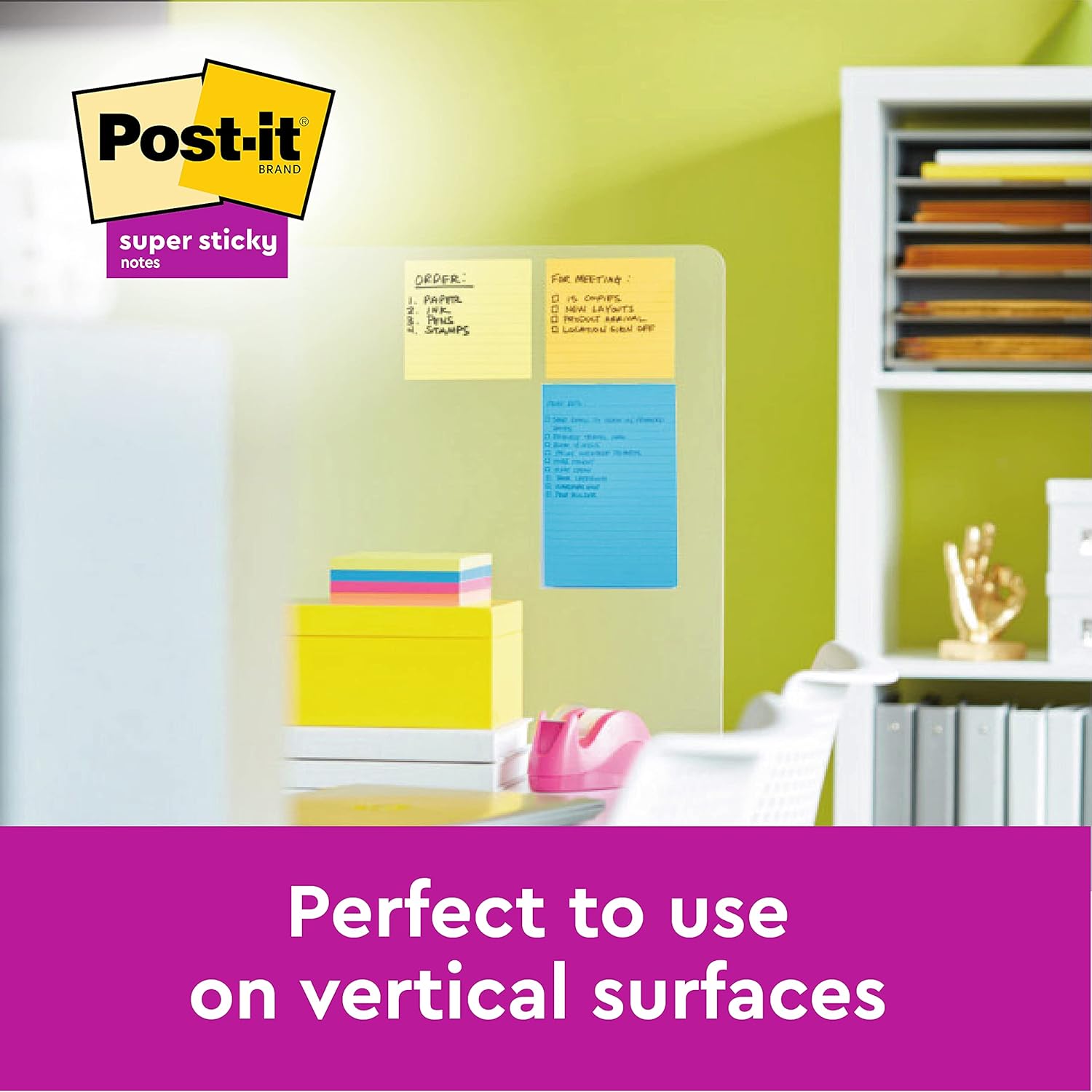 Post-it, Coloured Sticky Notes Neon Colours: Green, Yellow, Pink and Orange, Large Memo Pad for Meeting Note Taking and Brainstorming, 4 pads of 45 Sheets, Extra Large Post it Notes 200 x 149 mm 4
